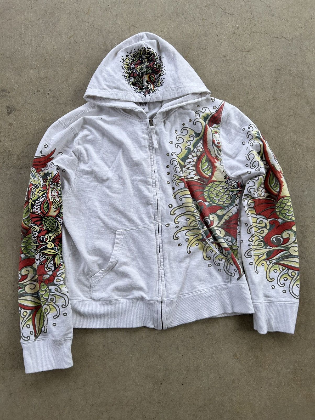 Vintage Y2K Ed Hardy Style Koi Fish Rhinestone Zip Up Jacket | Grailed