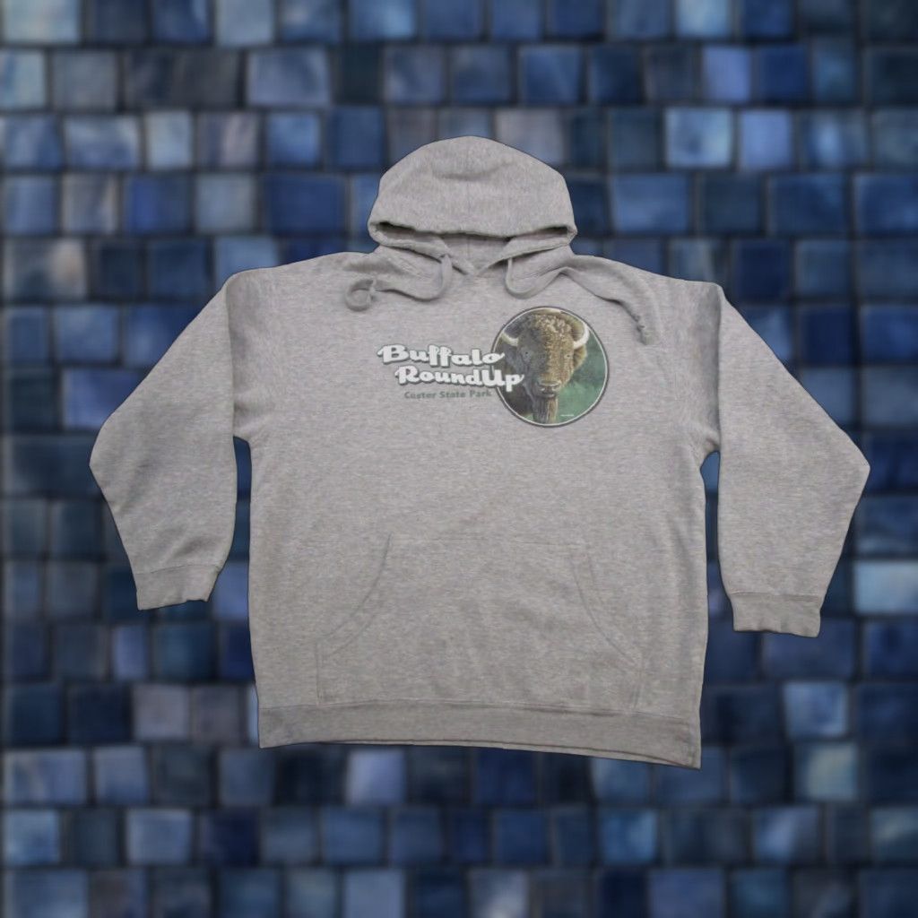 Vintage Custer State Park Buffalo Round Up Graphic Hoodie Adult Mens Size L Y2K Read Ouray Gray Fur Sleeve Long Sleeve Sports Hooded Pullover All Seasons Size US L / EU 52-54 / 3 - 1 Thumbnail