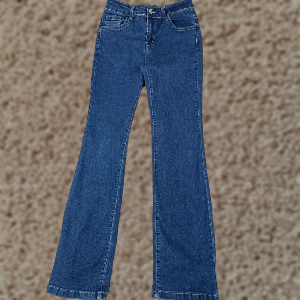 Shein Shein Jeans Women Bootcut 26 Blue Denim Embroidered Mid Rise 26x31 Slim Stretch Distressed Cotton Blend Size 26" / US 2 / IT 38 - 1 Thumbnail