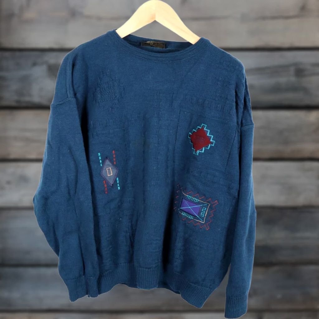 Vintage VINTAGE Club Tricot Wool Sweater Mens XL Blue Tribal Aztec Embroidered Ireland Made Size US XL / EU 56 / 4 - 1 Thumbnail