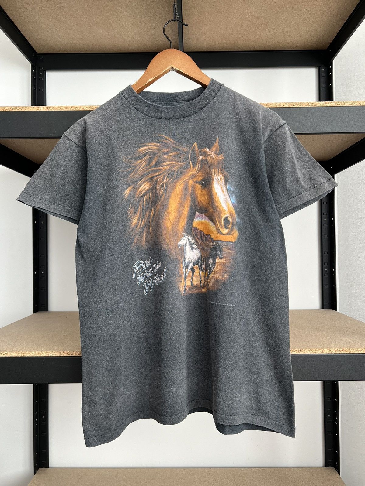 Vintage Vintage 1993 3D Emblem Horse Run with the Wild Black T-shirt Size US M / EU 48-50 / 2 - 1 Thumbnail