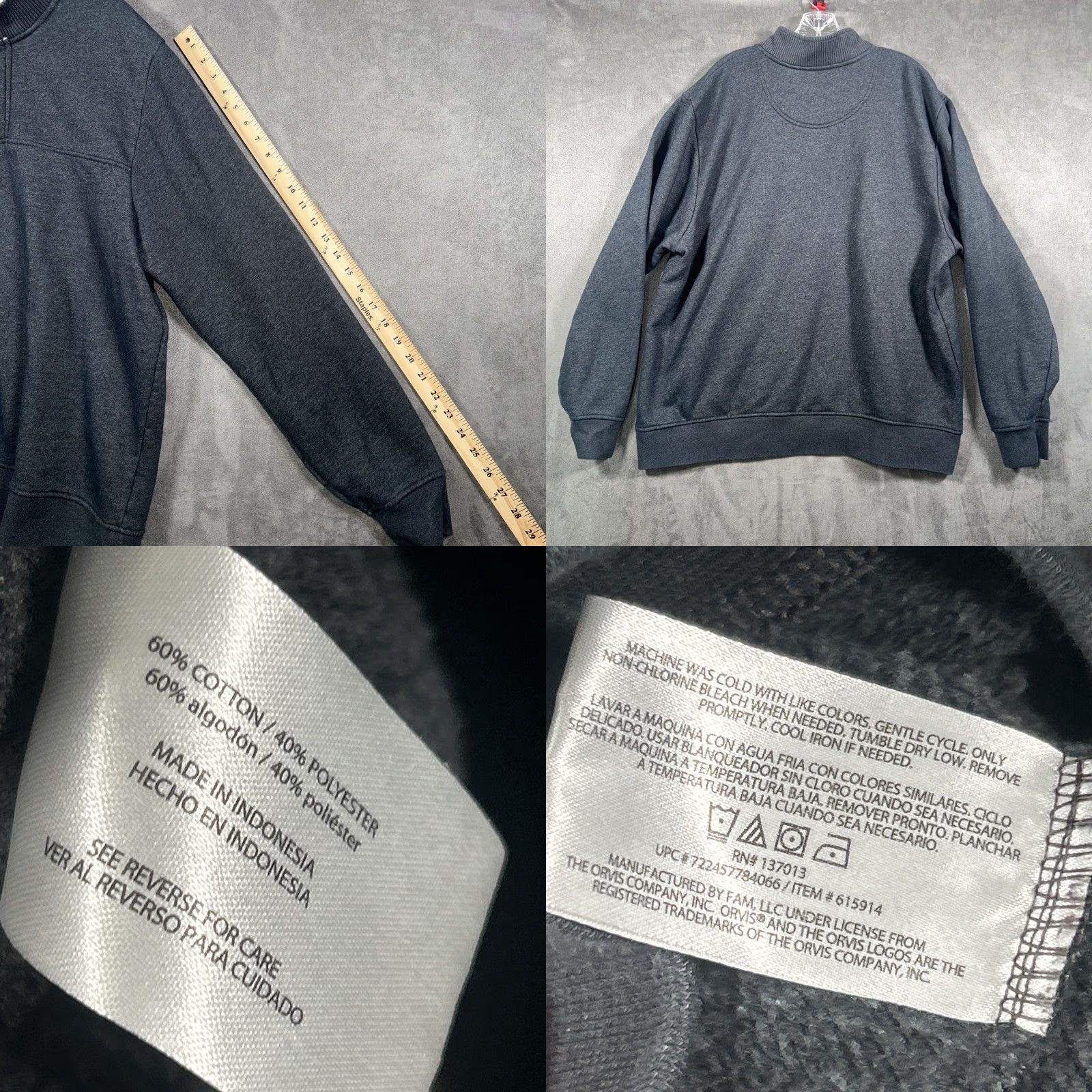 Orvis Orvis Mens 2XL Gray 1/4 Zip Pullover Mock Neck Sweater Button Casual Outdoor Pullover Cotton Blend Fleece Regular Size US XXL / EU 58 / 5 - 8 Thumbnail