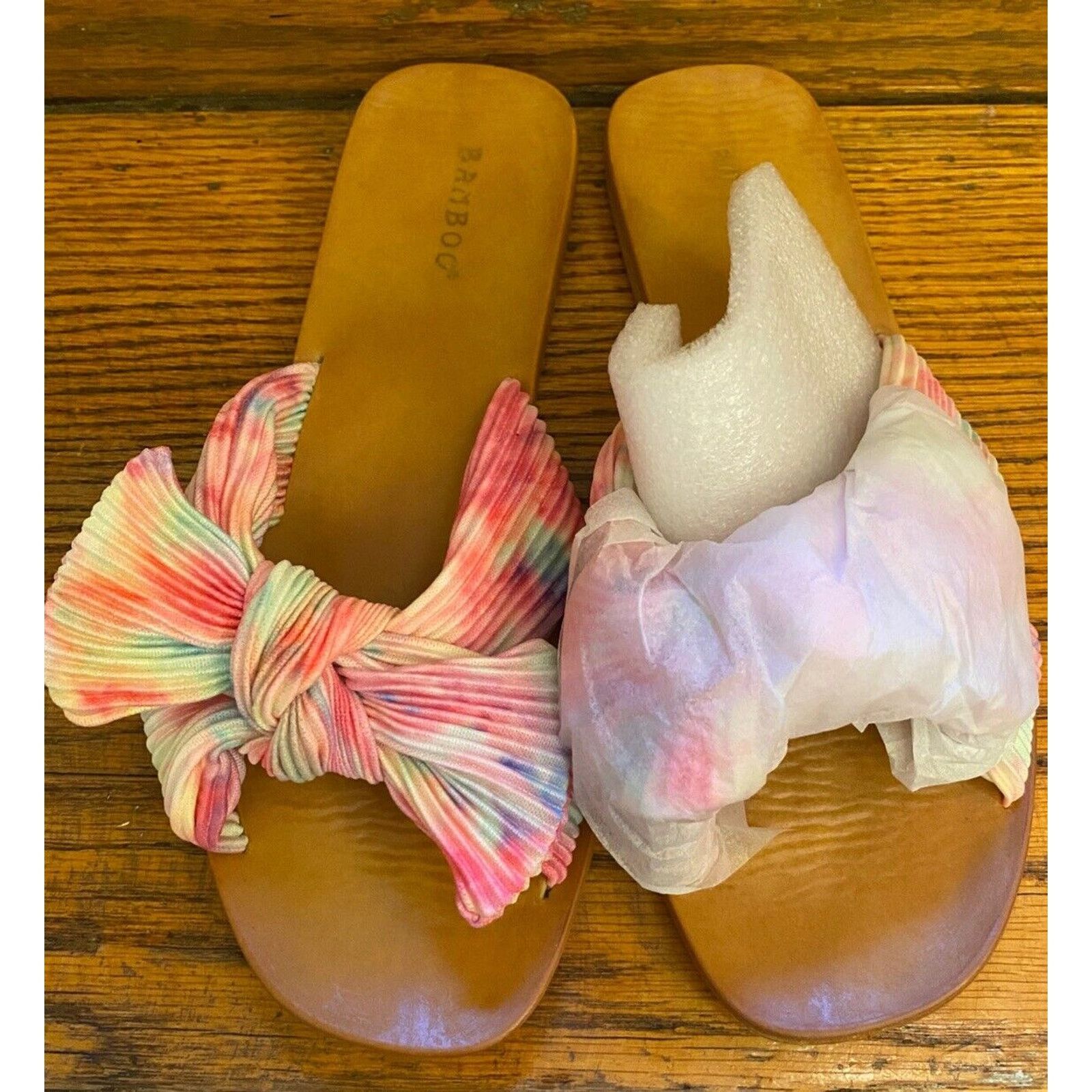 Other Bamboo Sandals Womens 7.5 Flat Slides Pink Tie Dye Faux Bow Size US 7.5 / IT 37.5 - 5 Thumbnail