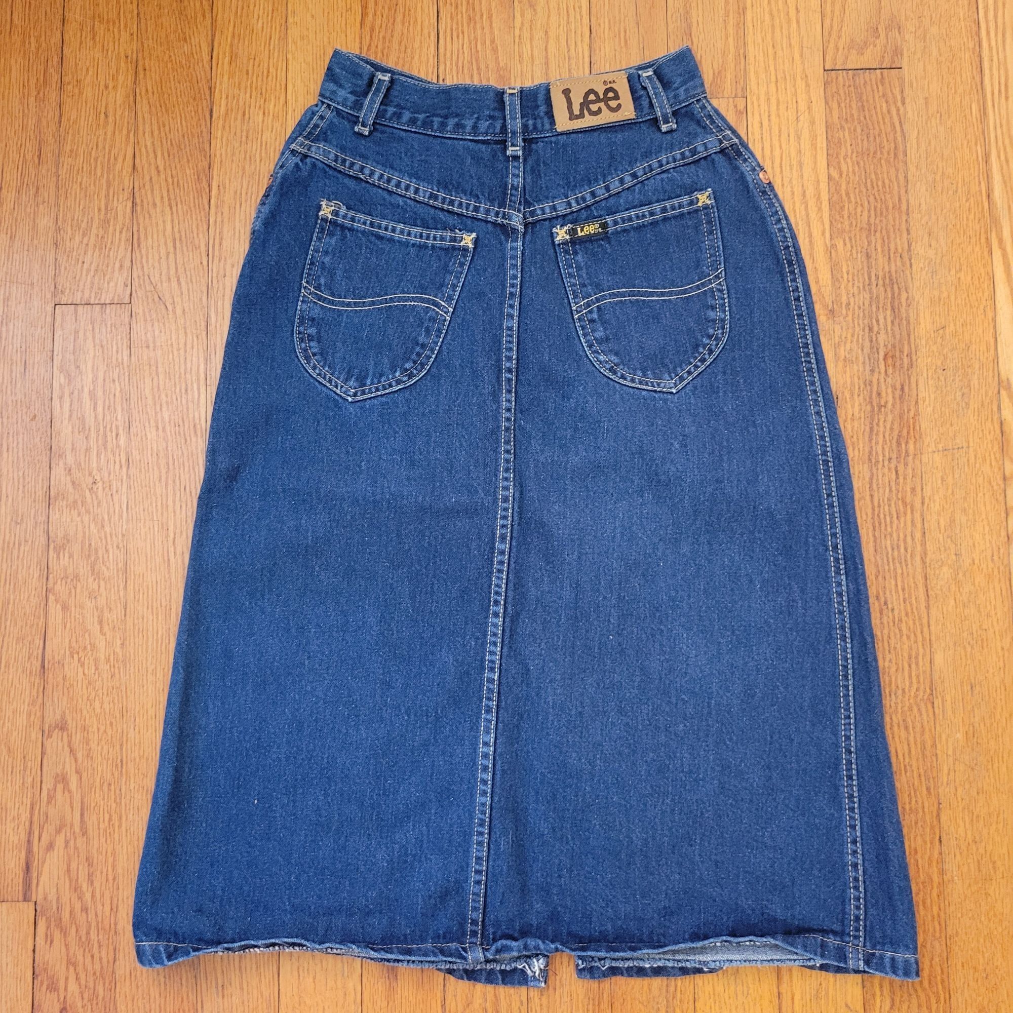 Lee Vintage Lee Riders 3 High Waisted Denim Blue Jean Midi Skirt Size 23" - 5 Thumbnail