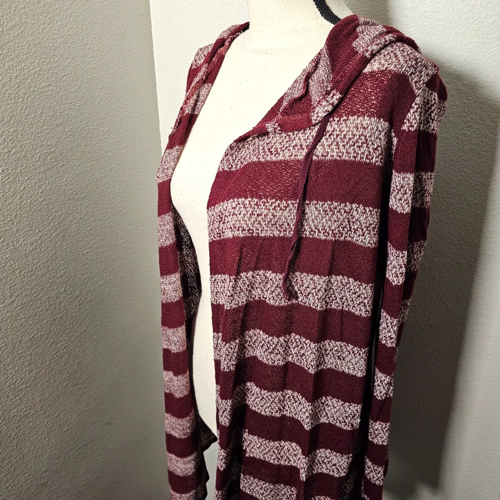 Vintage t/o Sweater Cardigan Women XL Red Striped Hooded Open Front Long Sleeve Casual Knit Size XL / US 12-14 / IT 48-50 - 2 Thumbnail