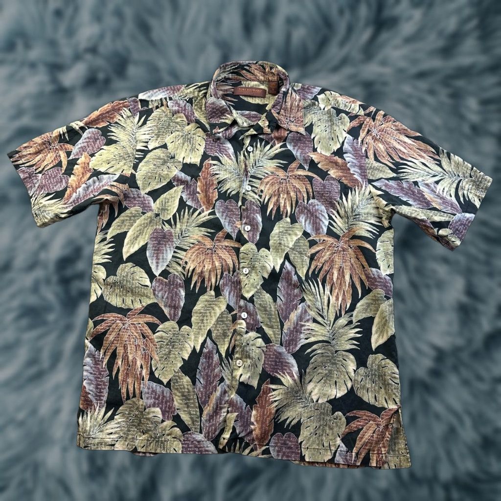Tori Richard Tori Richard Shirt Mens Medium Black Green Floral Button Up Hawaiian Shirt Mens M Green Hawaiian Floral Button-Up Shirt Size US M / EU 48-50 / 2 - 1 Thumbnail