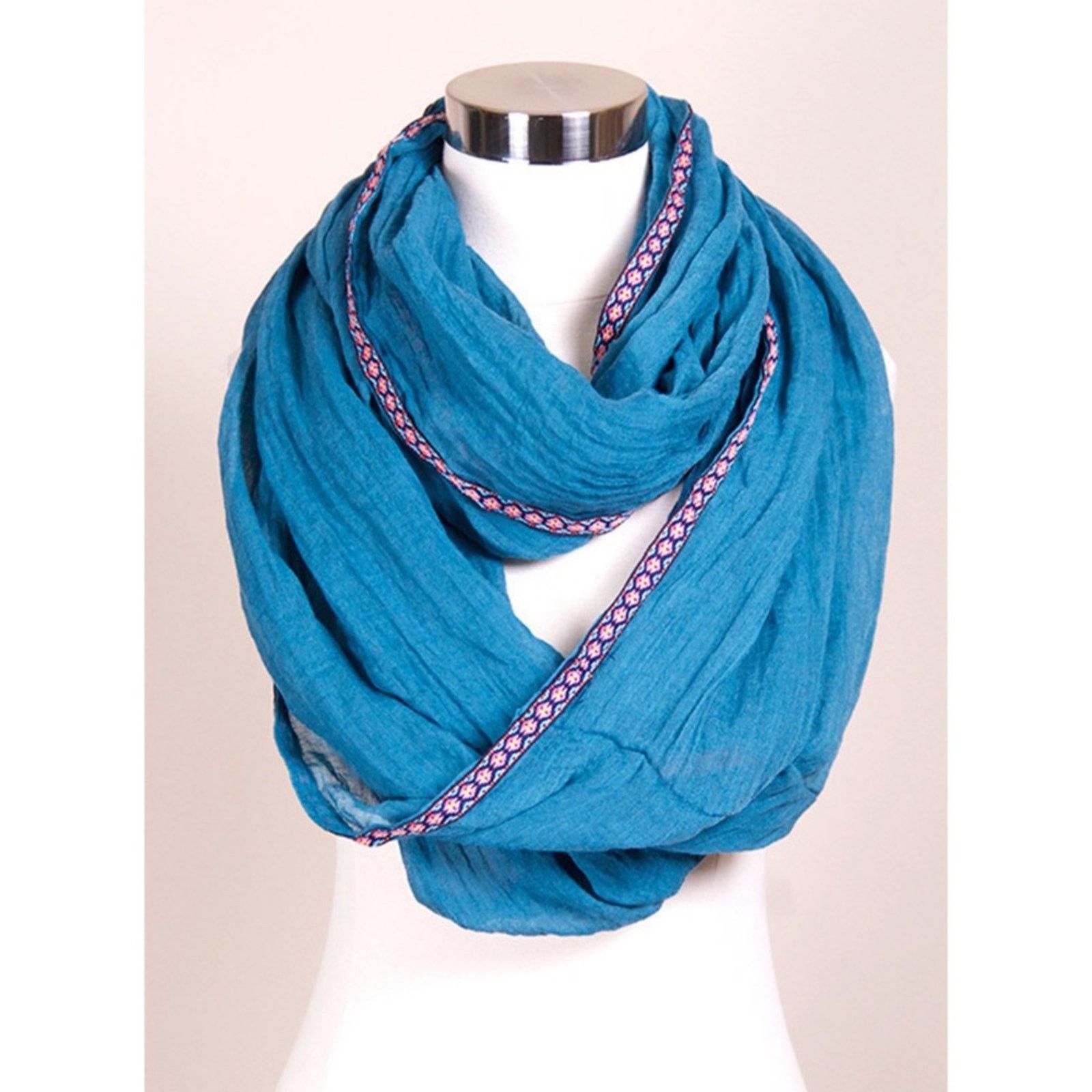 Other NEW NWT Solid Teal Black Pink Aztec Trim Cowl Infinity Scarf Size ONE SIZE - 1 Thumbnail