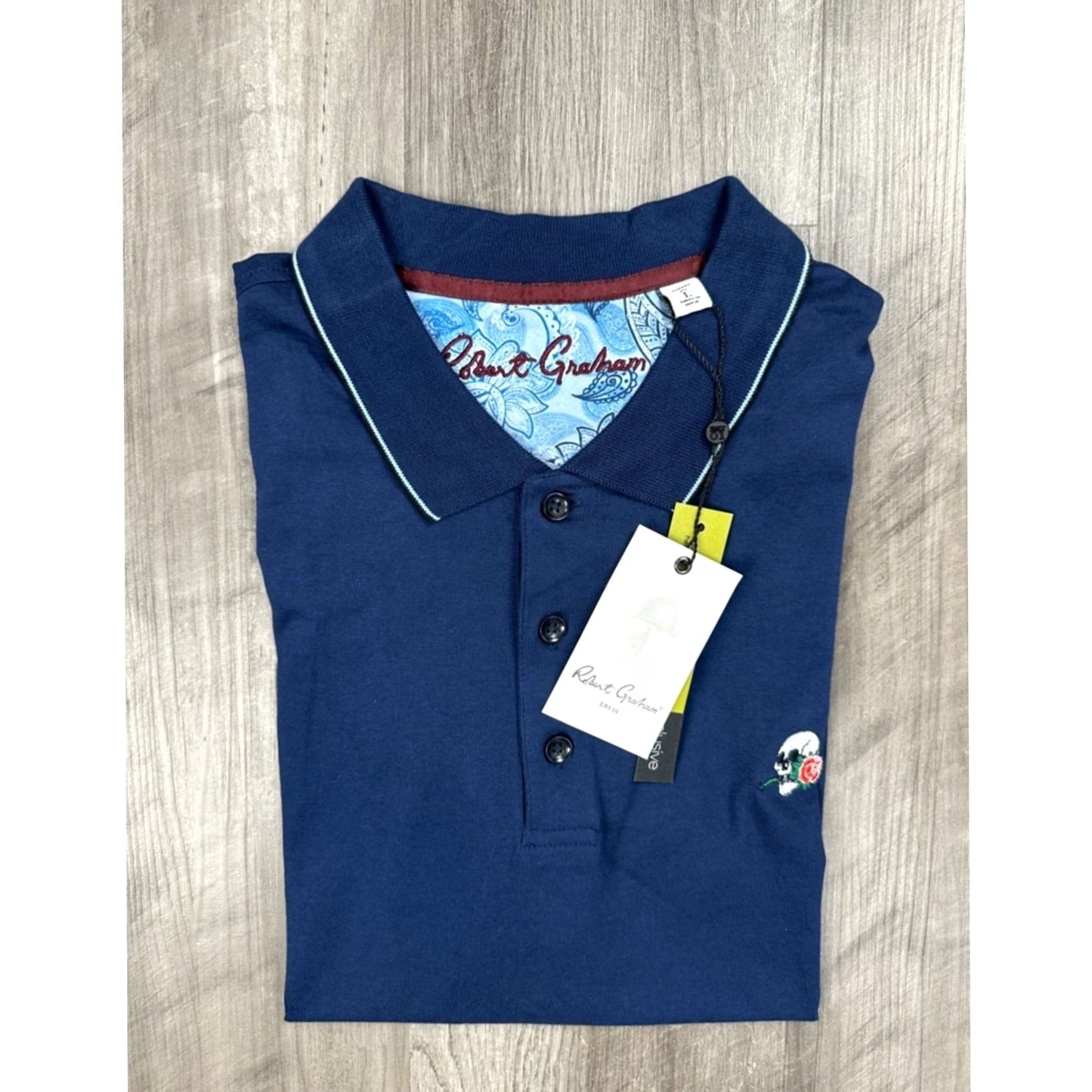 Robert Graham Robert Graham Rossi Skull and Rose Logo Navy Classic Fit Polo - Large Men Shirt Size US L / EU 52-54 / 3 - 2 Thumbnail