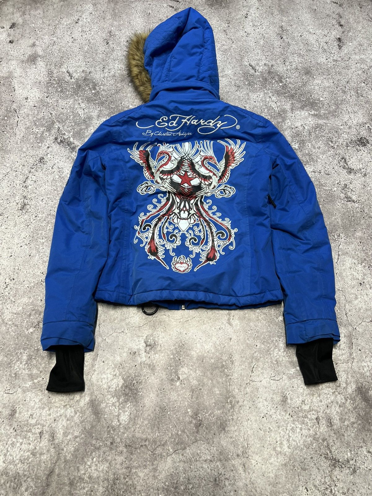 Ed Hardy Ed Hardy by Christian Audigier Embroidered Fur Bomber Jacket Size M / US 6-8 / IT 42-44 - 18 Thumbnail