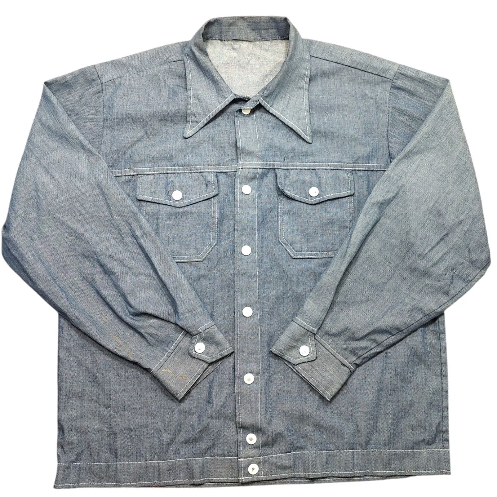 Denime VINTAGE Denim Chore Jacket XL Men Mid-Length Snap Button Military Style Workwear USA 80s Blue Size US XL / EU 56 / 4 - 2 Thumbnail