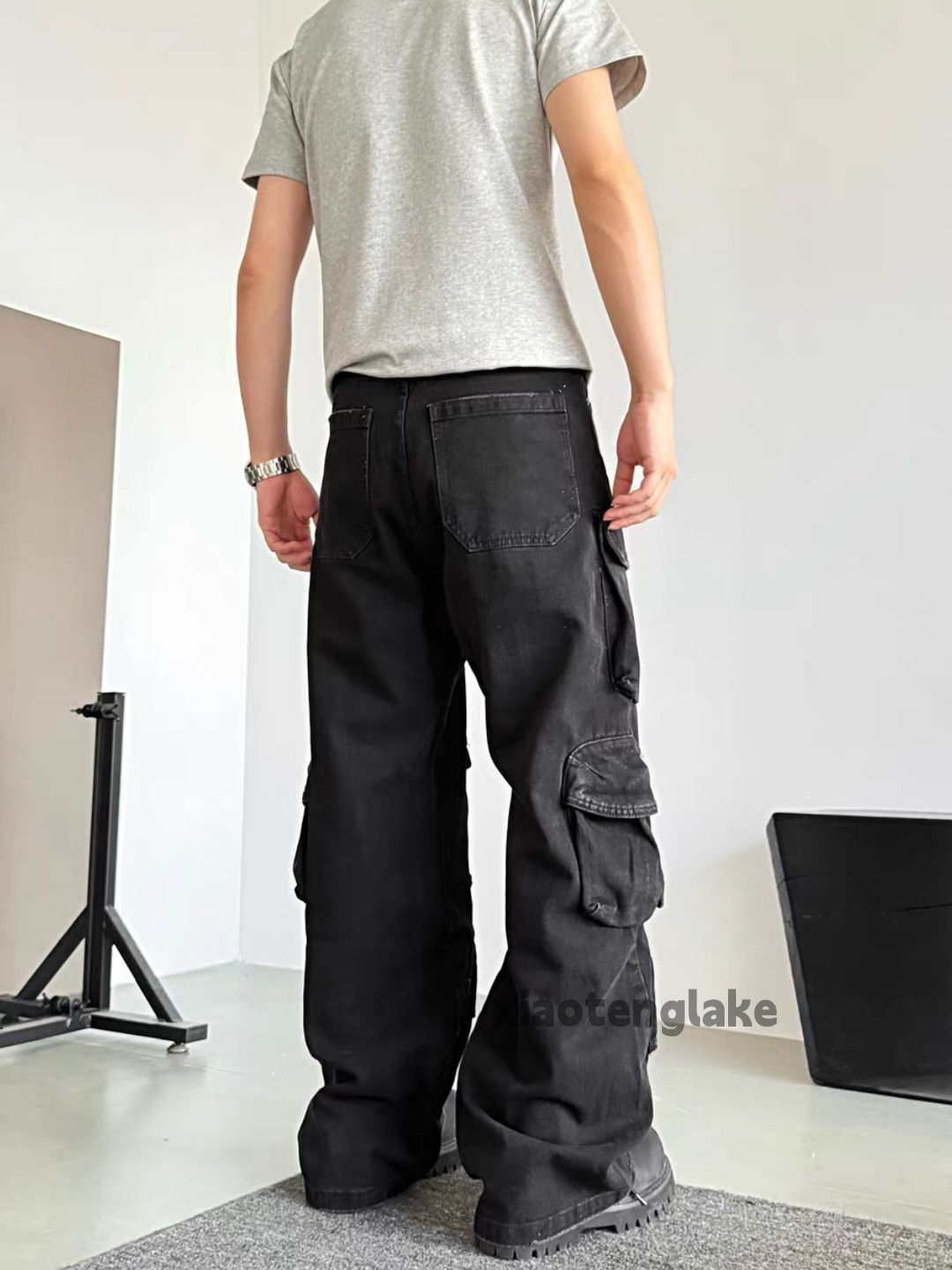 Jean Unisex washed faded loose baggy hiphop cargo jeans Size US 32 / EU 48 - 9 Thumbnail