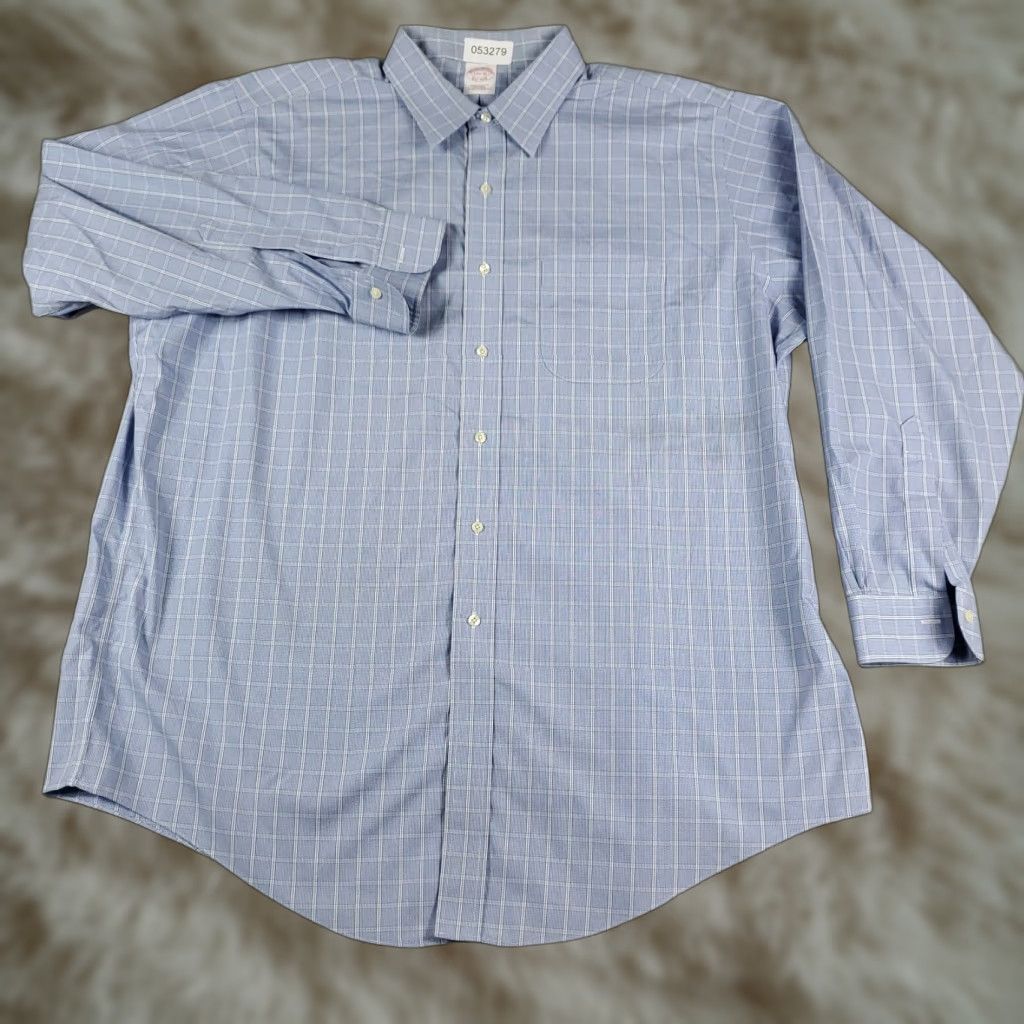 Brooks Brothers Brooks Brothers Shirt Mens 17.5 Blue Plaid Dress Button Up Long Sleeve Regular Collar Down Logo? (No, stick to given) Size 46R - 1 Thumbnail