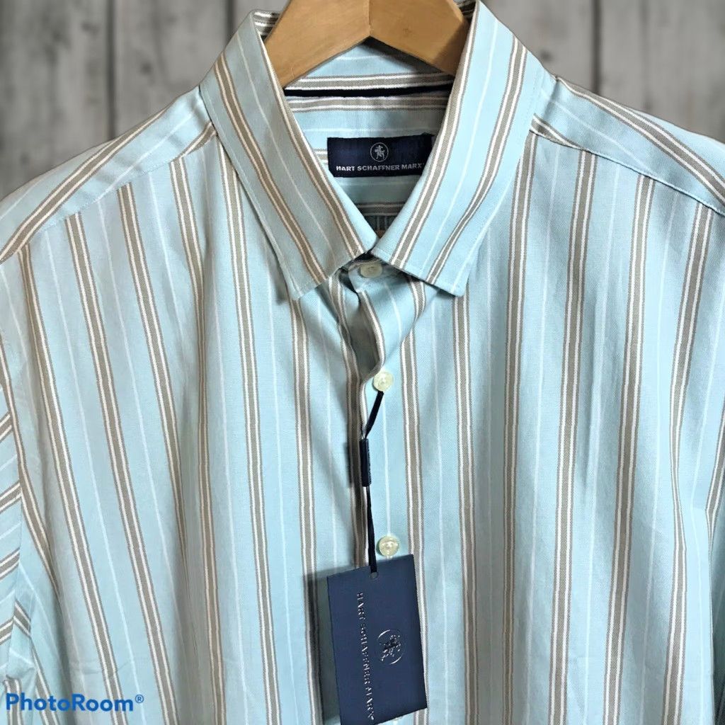 Hart Schaffner Marx Hart Schaffner Marx Shirt Mens XL Striped Sport Casual Mint Green NEW Size US XL / EU 56 / 4 - 1 Thumbnail