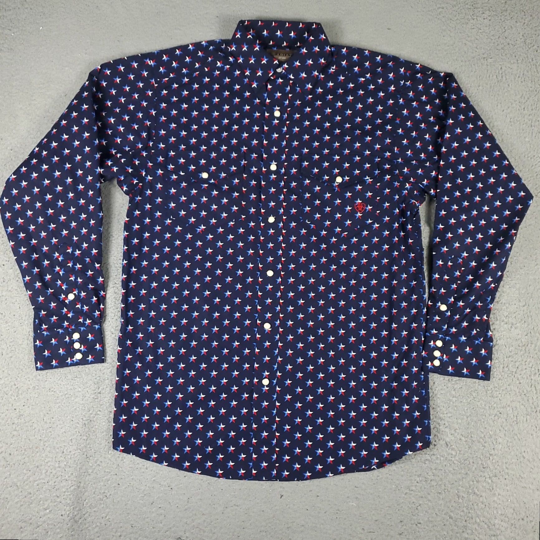 Ariat Ariat Shirt Mens Small Blue Western Pearl Snap Button Long Sleeve Star Print Geometric 90s? Size US S / EU 44-46 / 1 - 2 Thumbnail
