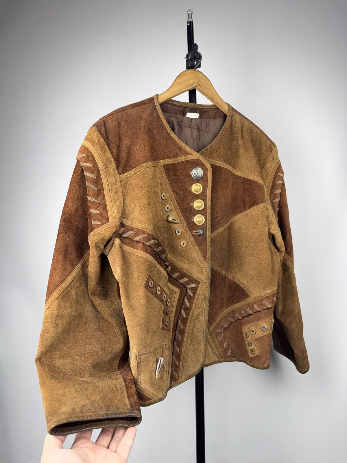 Genuine Leather Vintage Western Cowgirl Patchwork Suede Leather Jacket Boho Size L / US 10 / IT 46 - 12 Thumbnail