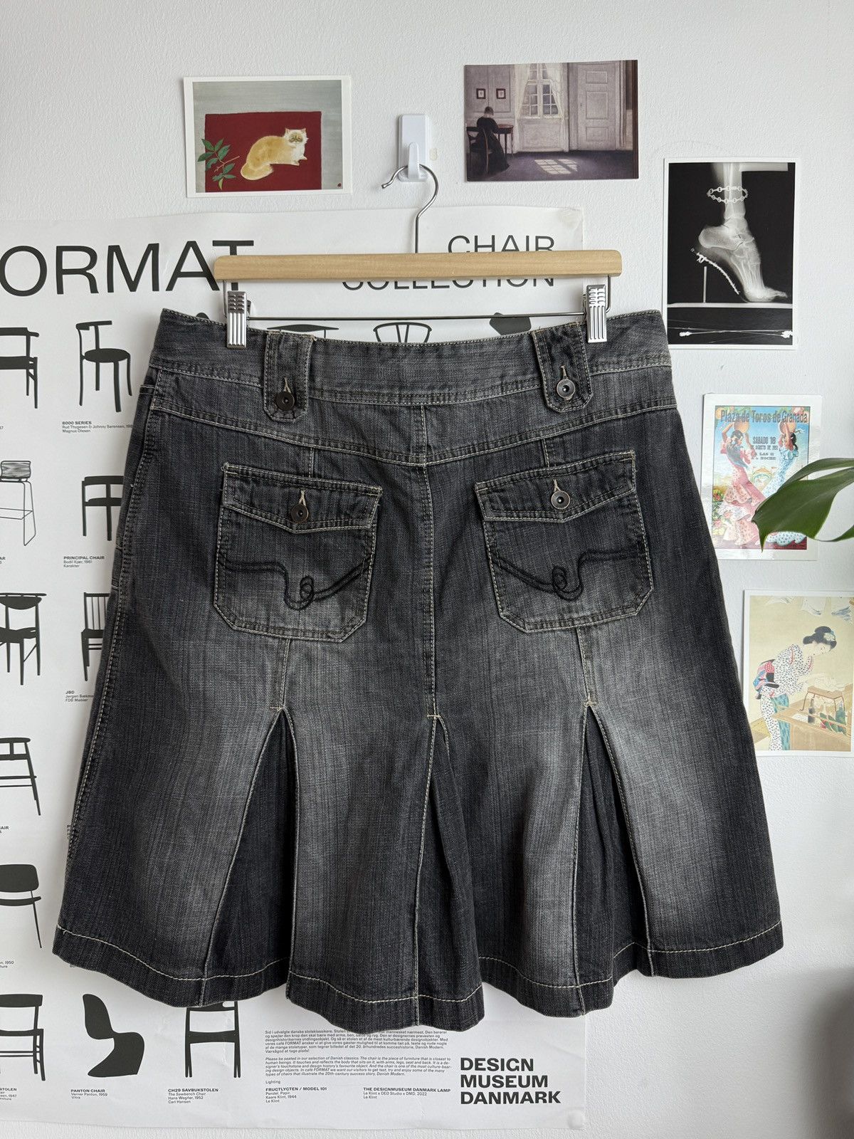 Japanese Brand Vintage y2k washed black denim midi skirt 33 opium grunge Size 33" - 2 Thumbnail