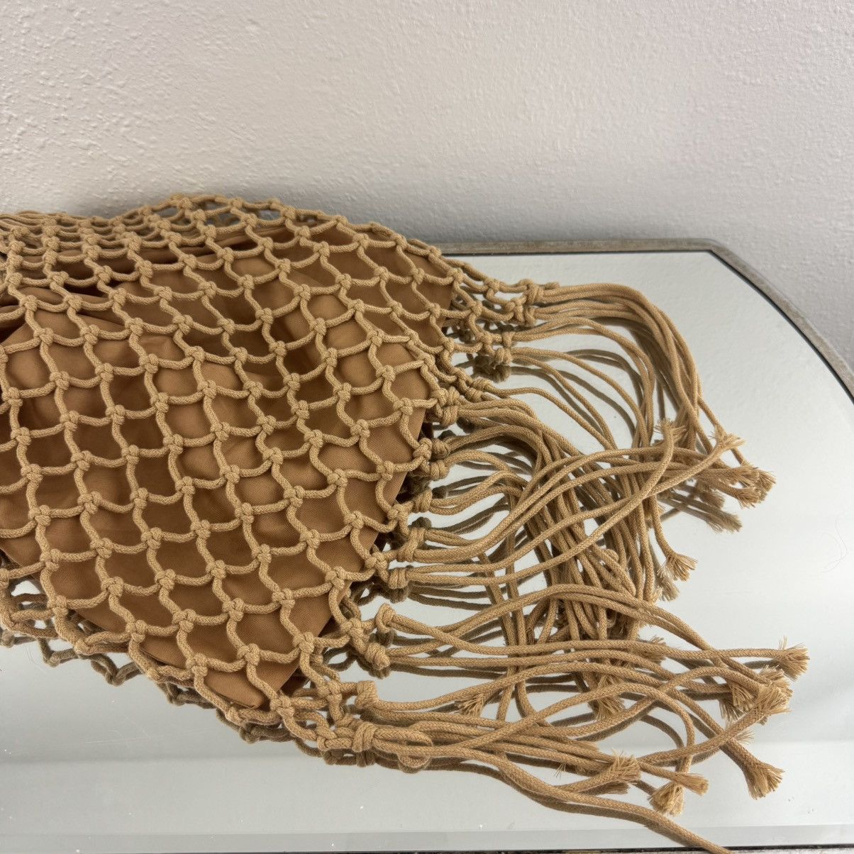 Other NEW YORK & CO. Brown Tan Crochet Tassel Fringe Beach Purse Size ONE SIZE - 7 Thumbnail
