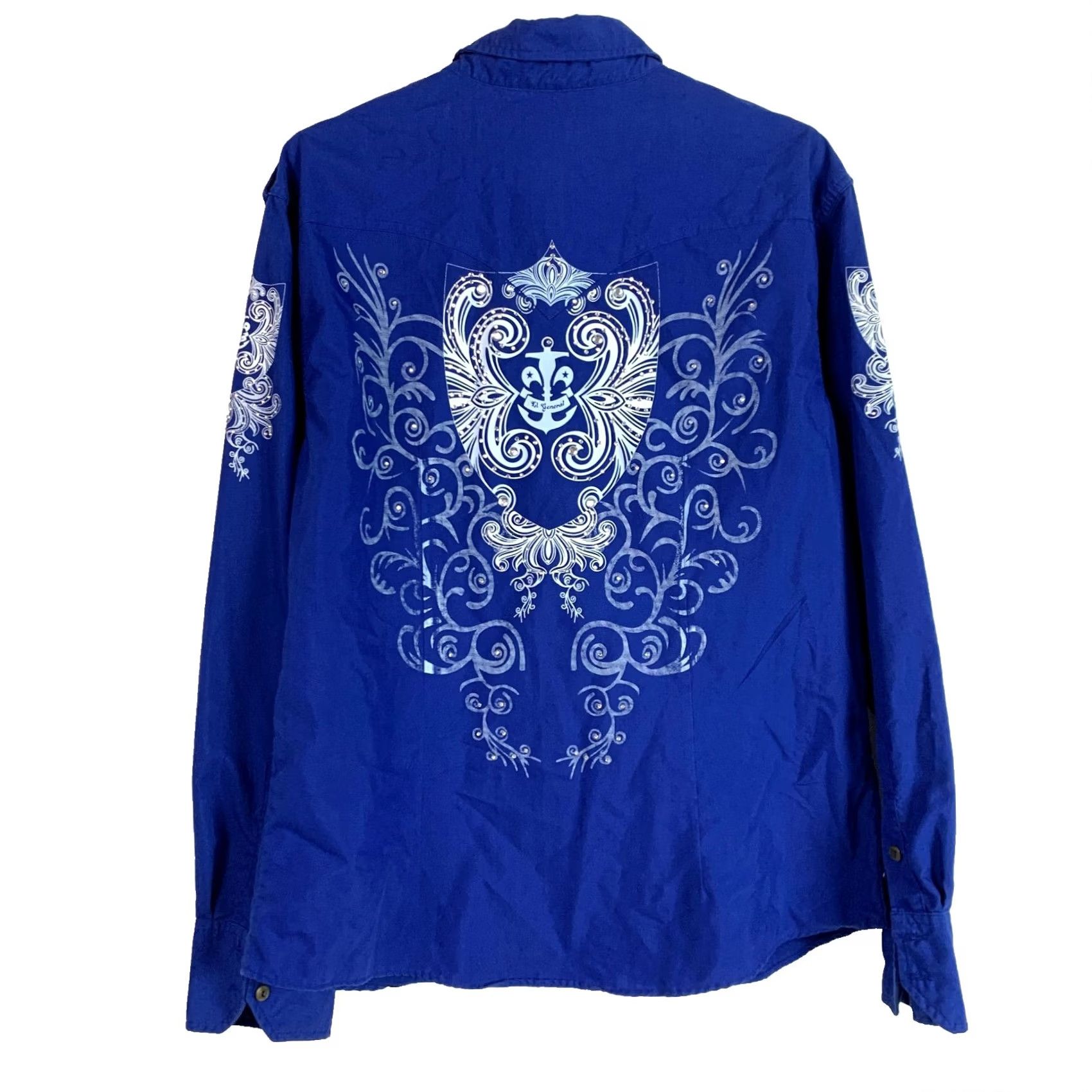 Affliction Y2K El General Western Rhinestone Affliction Look Cowboy Rodeo Shirt XL Blue Button-Front Long Sleeve Ladies? Men's? Size US XL / EU 56 / 4 - 2 Thumbnail