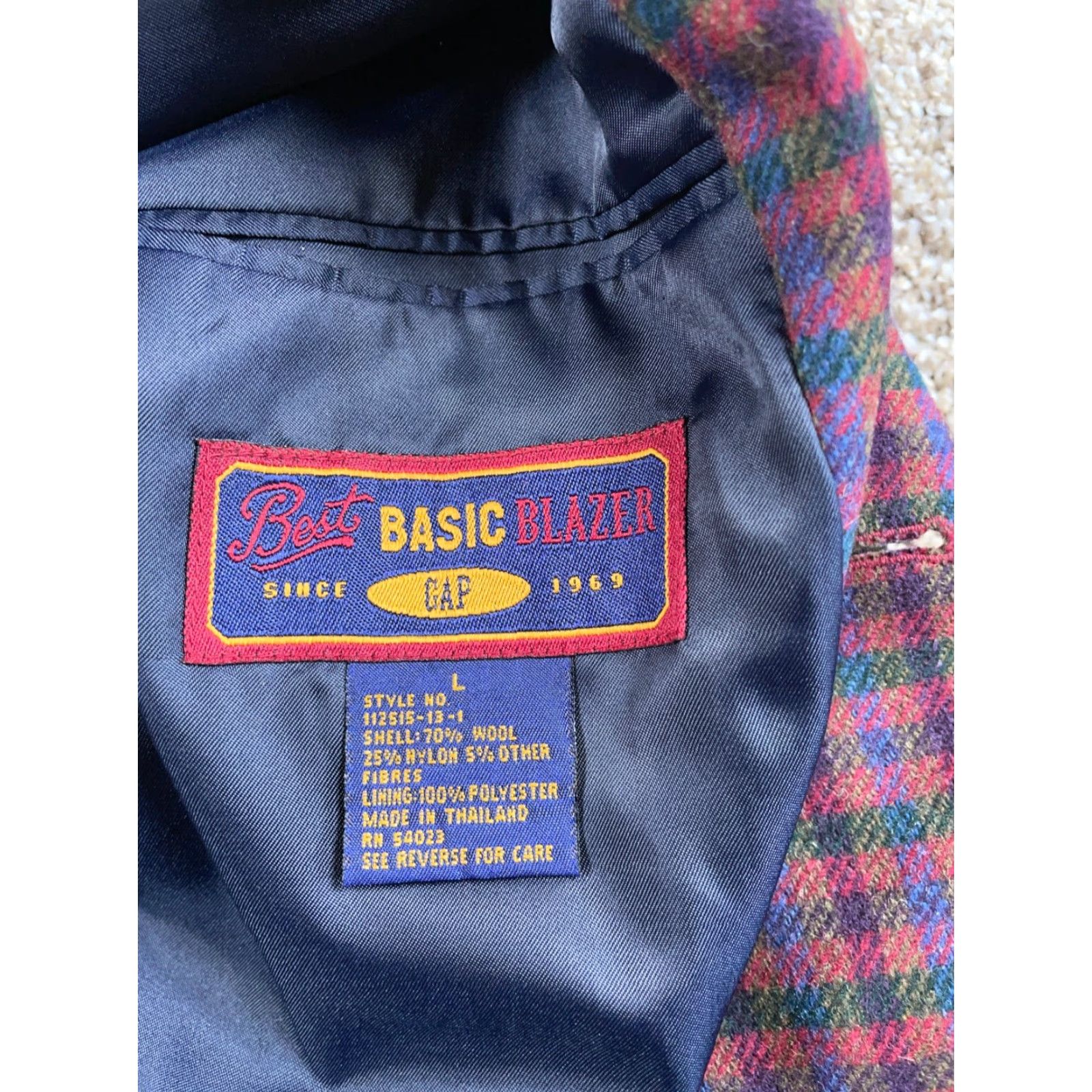Gap VTG GAP Wool 3 Button Blazer Men’s Medium Red Green Blue Plaid Check Preppy Size 40R - 4 Thumbnail