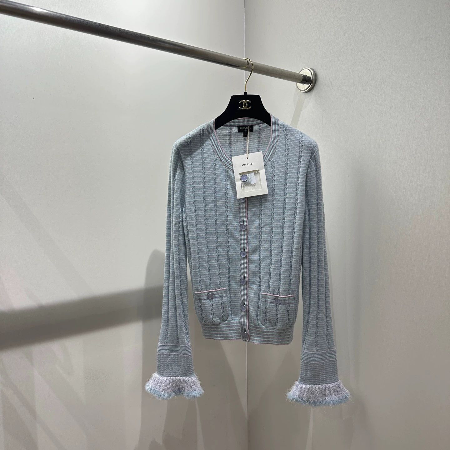 Chanel Chanel 25B Light Blue Fuzzy Knit Cashmere Cardigan 36 Size XS / US 0-2 / IT 36-38 - 1 Thumbnail