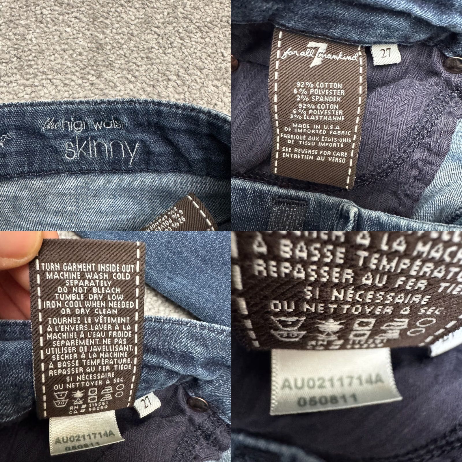 7 For All Mankind 7 For All Mankind The High Waist Skinny Jeans Womens 27 Blue Dark Wash Size 26" / US 2 / IT 38 - 8 Thumbnail