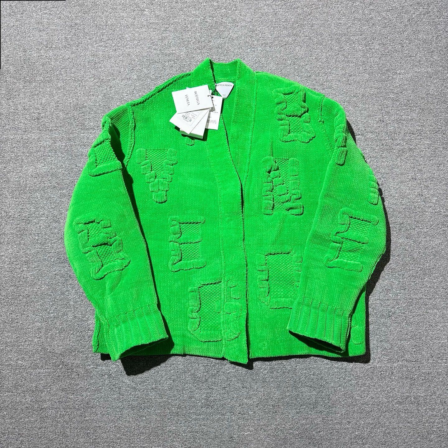 Bottega Veneta Bottega Veneta Green Textured Cardigan Size L Size US L / EU 52-54 / 3 - 1 Thumbnail