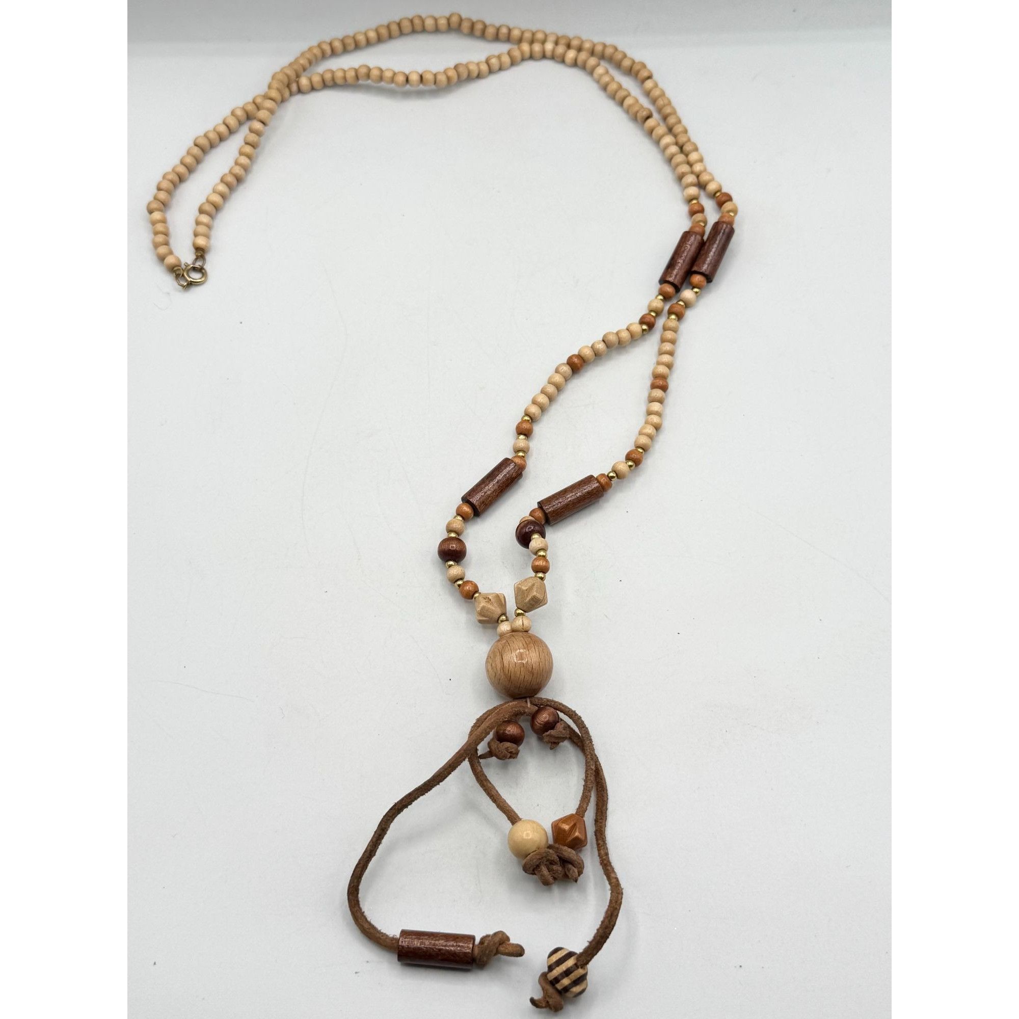 Vintage Vintage 80s wood suede tassel long beaded necklace Size ONE SIZE - 1 Thumbnail