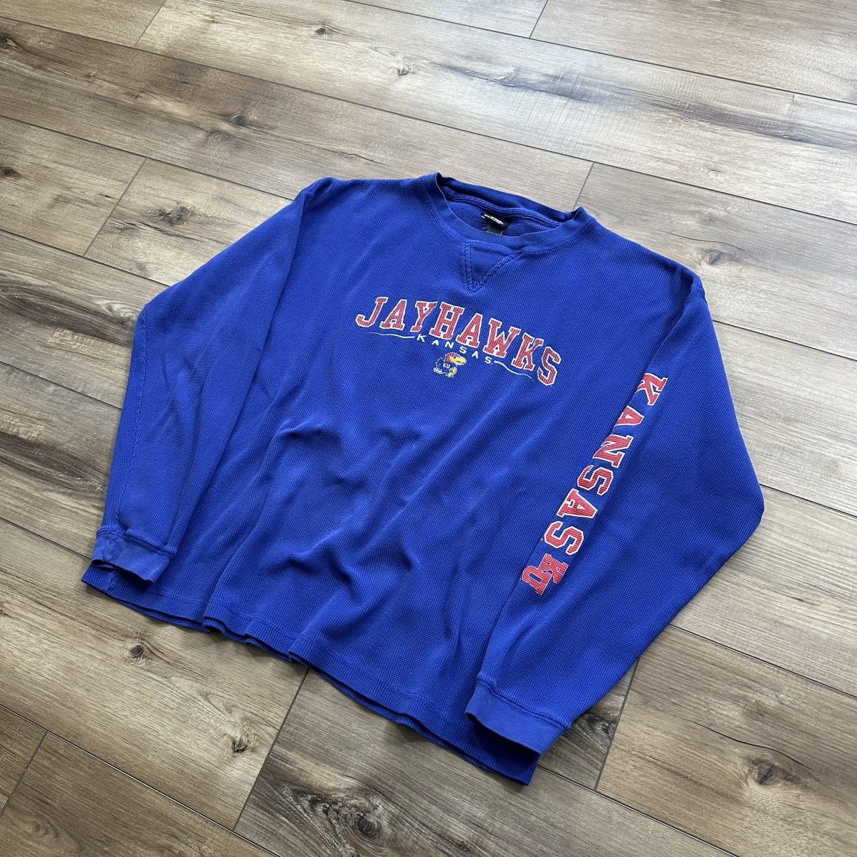 NCAA Vintage 90s Kansas Jayhawks Blue Long Sleeve Thermal Size US XL / EU 56 / 4 - 3 Thumbnail