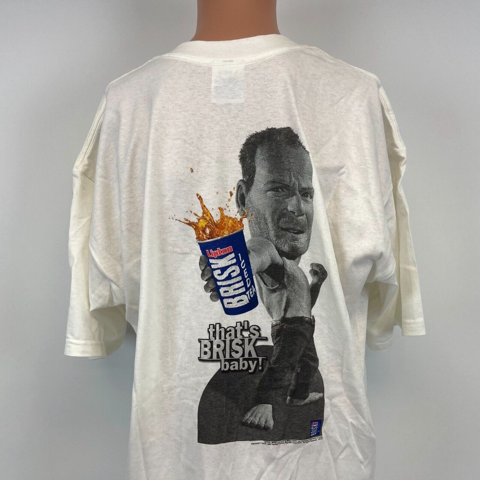 image of Gildan Lipton Brisk Tea Bruce Willis Double Sided T Shirt VTG 90's 1998 Size XL in White, Men's