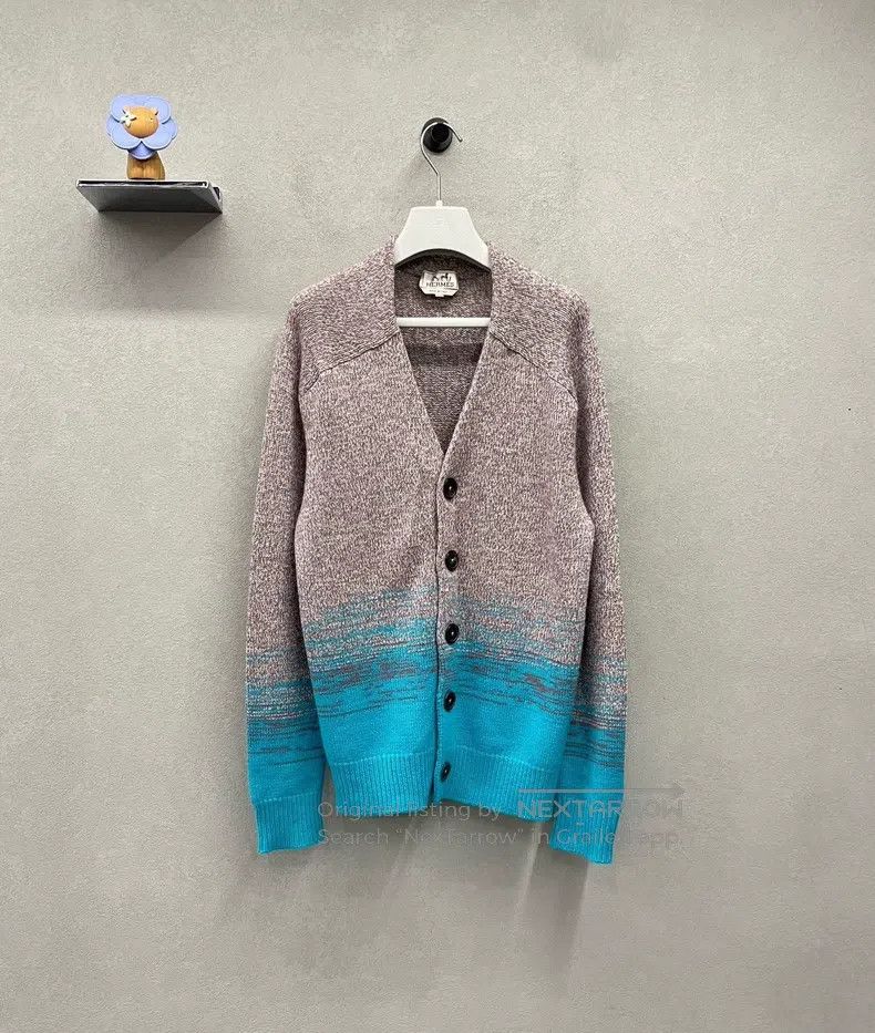 Hermes Hermes Grey blue color block knitted cardigan with 100% ca Size XS / US 0-2 / IT 36-38 - 1 Thumbnail