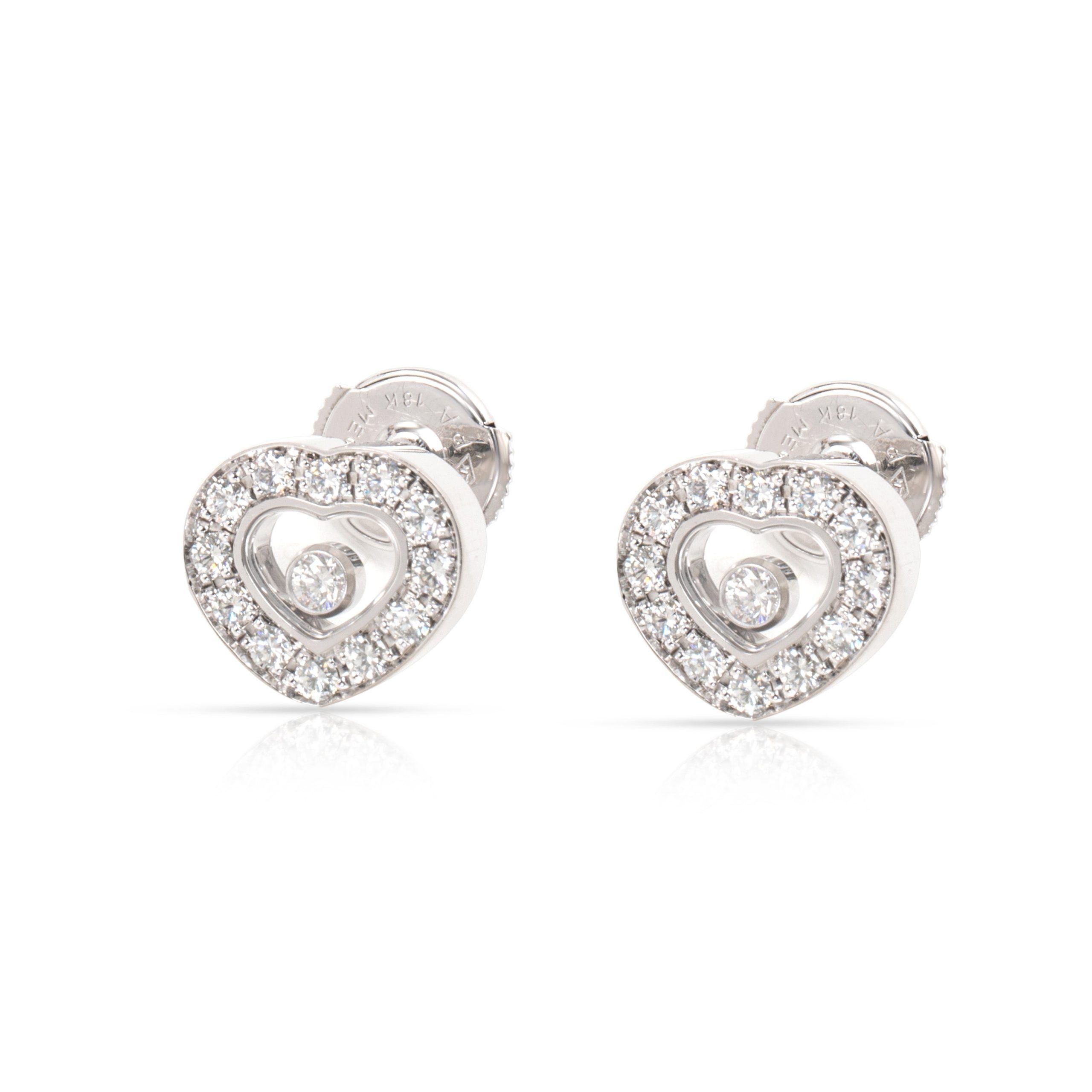 image of Chopard Happy Hearts Diamond Stud Earring In 18K White Gold 0.52 Ctw, Women's