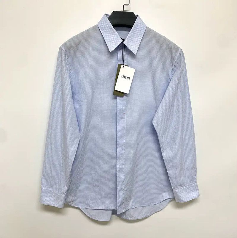 Dior Dior Blue Cotton Long Sleeve Shirt 0089 Size US M / EU 48-50 / 2 - 1 Thumbnail