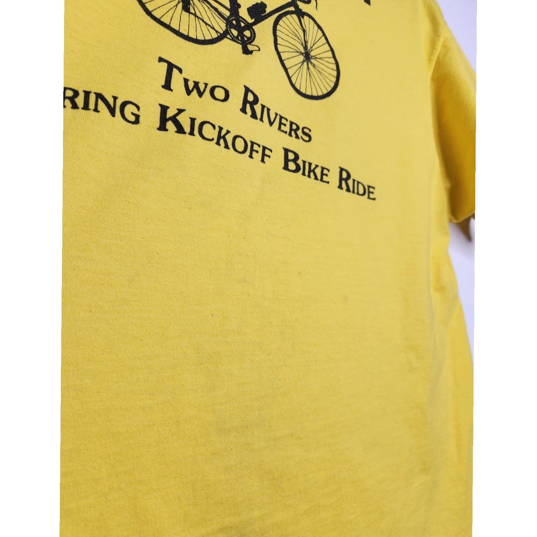 Vintage VINTAGE Screen Stars Shirt Unisex Adults Large Yellow 80s Two Rivers Bike Ride Marathon Race Screen Stars All Over Art Yellow 80s Vintage Size US L / EU 52-54 / 3 - 6 Thumbnail