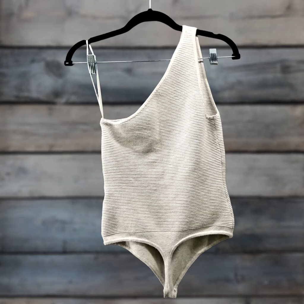Abercrombie & Fitch Abercrombie & Fitch One Shoulder Ribbed Bodysuit Womens S Beige Knit Sweater Size S / US 4 / IT 40 - 1 Thumbnail