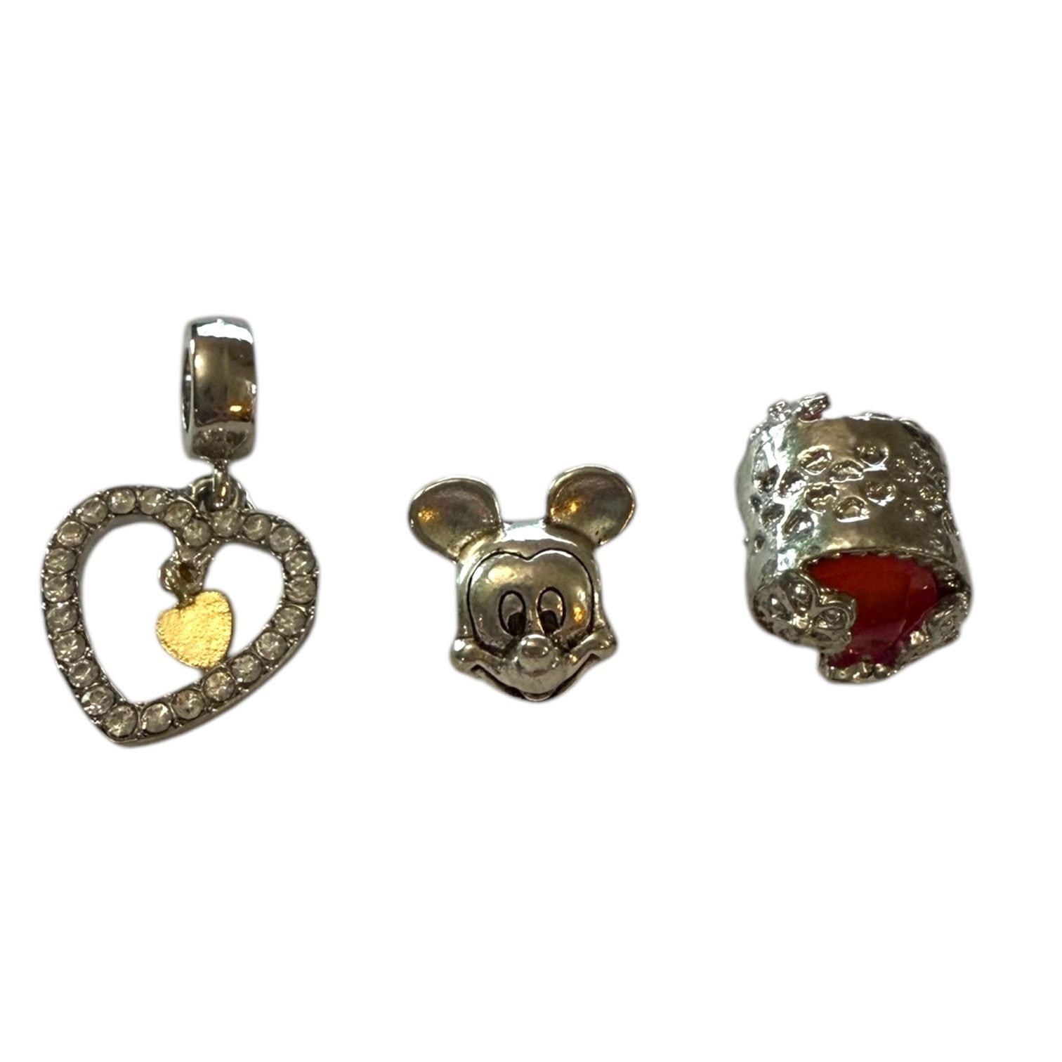 Other Silver Bling Heart Mouse Silver Pink Flower 3 Bracelet Charm Size ONE SIZE - 3 Thumbnail