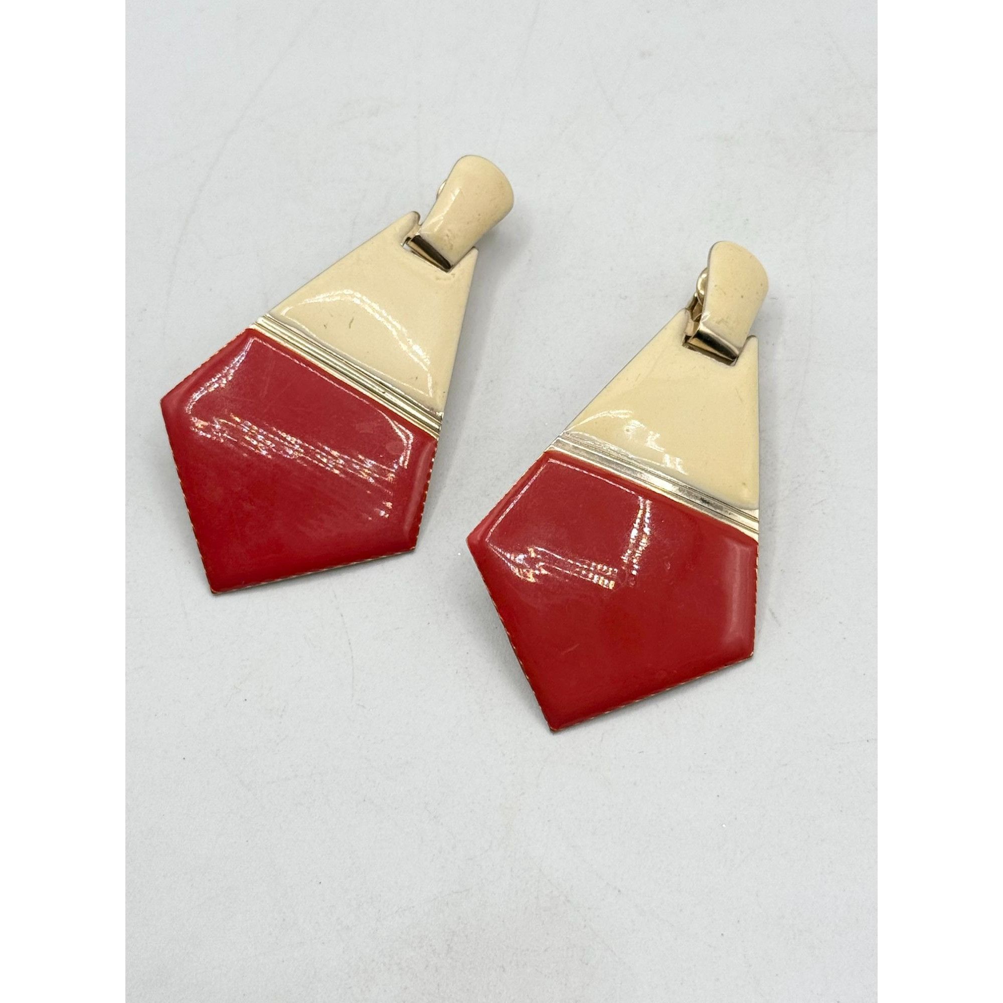Vintage Vintage red & white enamel dangle drop earrings Size ONE SIZE - 5 Thumbnail