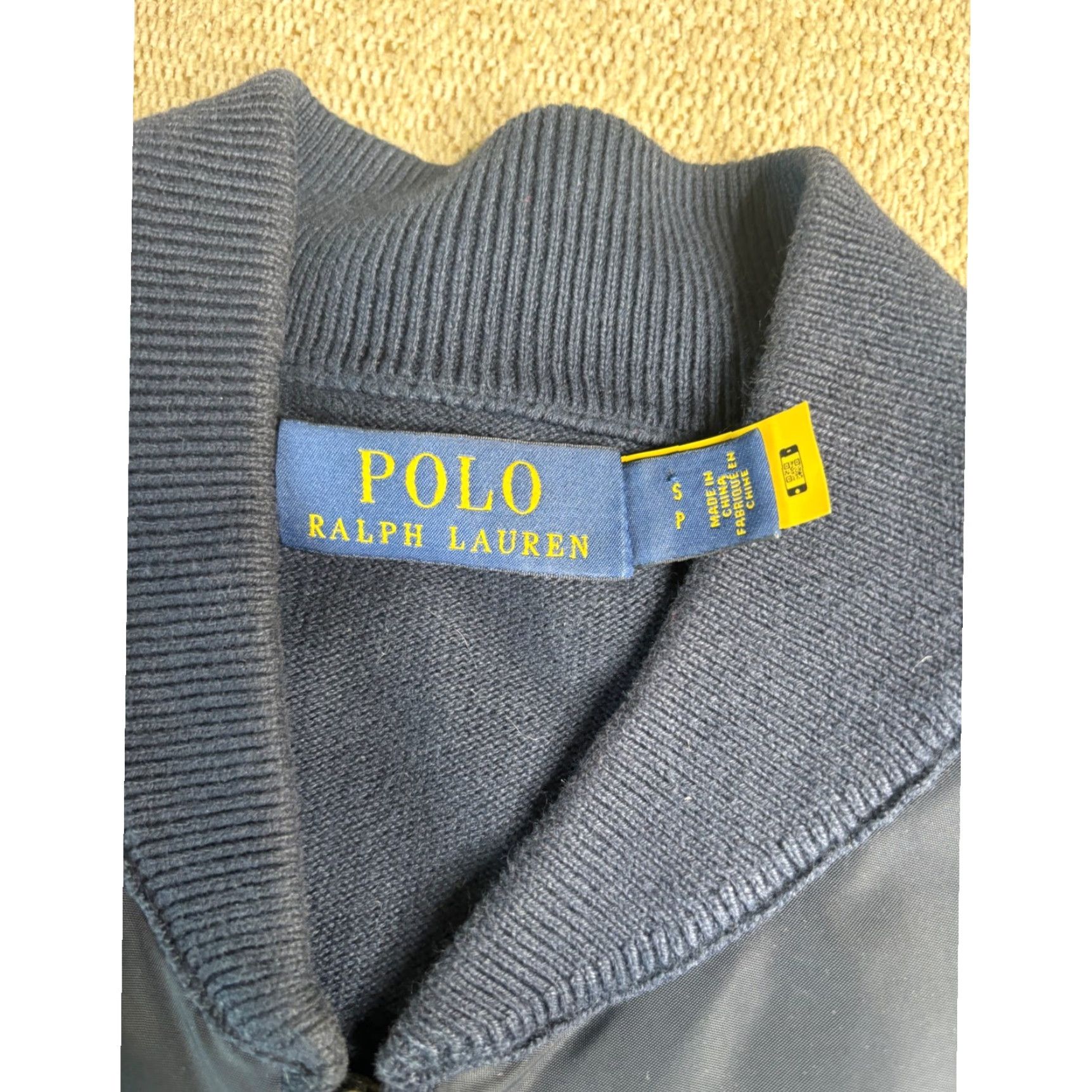 Polo Ralph Lauren Bomber Jacket Mens Knit Sleeve Full Zip Blue Knit Long Sleeve Jacket Casual Travel