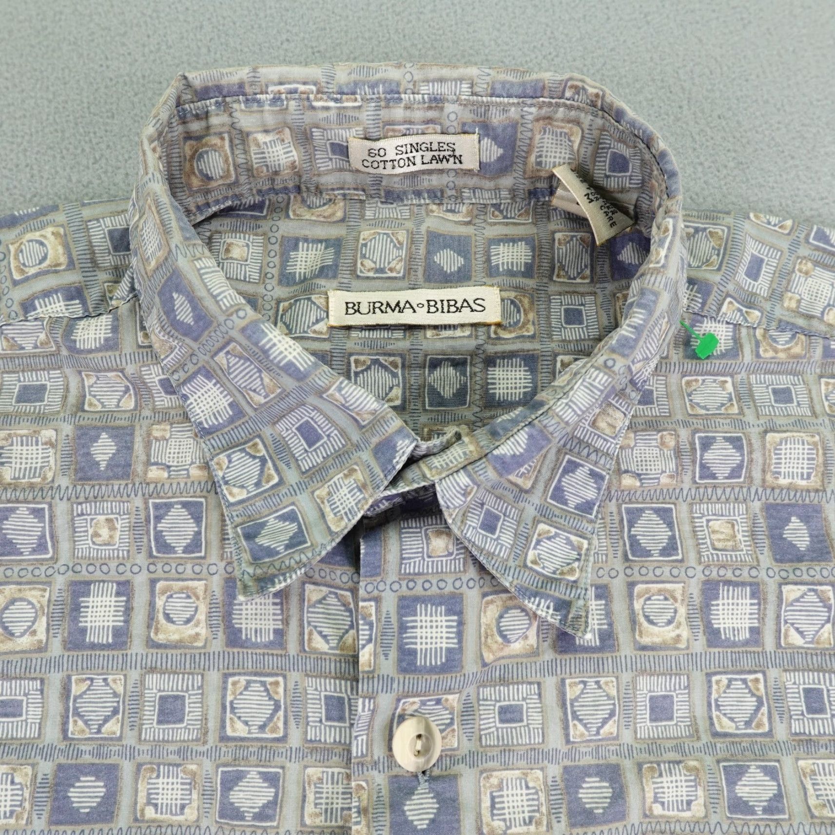 Vintage VINTAGE Burma Bibas Shirt Mens Medium Gray Geometric Button-Up 90s Cotton Lawn Short Sleeve Collared Mens Size US M / EU 48-50 / 2 - 2 Thumbnail