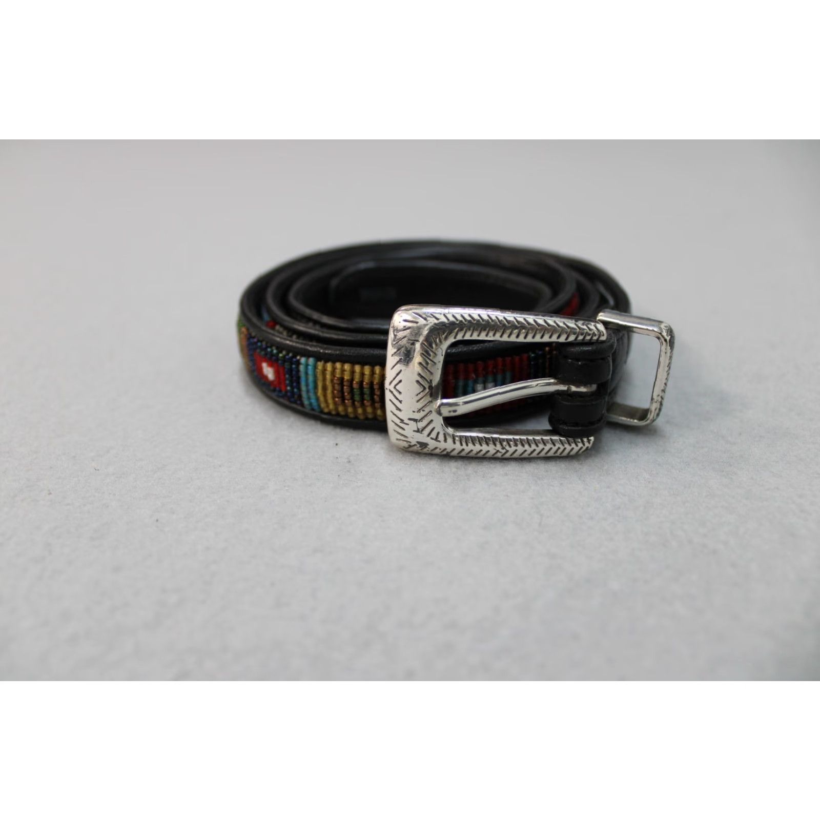 Brighton Belt Womens Small Black Silver Buckle Beaded Boho 