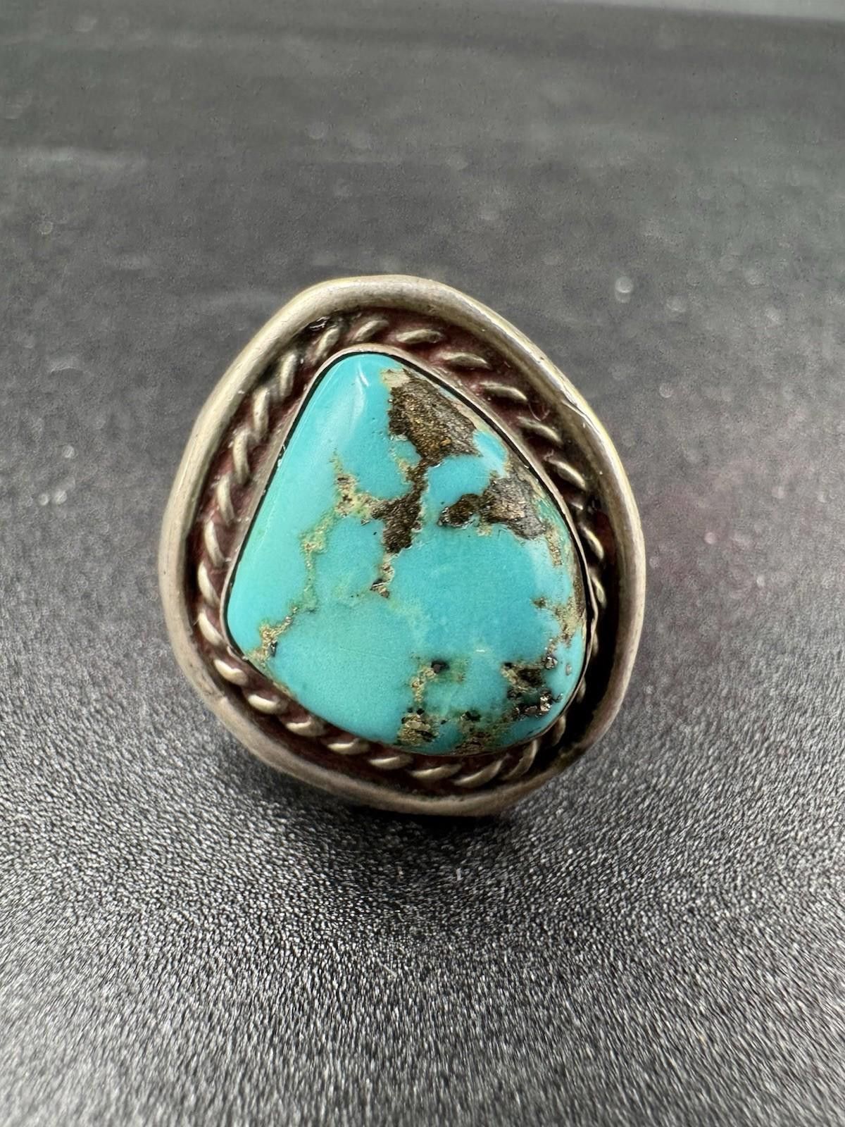 Matix Vintage Navajo Turquoise Ring Sterling Silver Natural Stone Size ONE SIZE - 1 Thumbnail