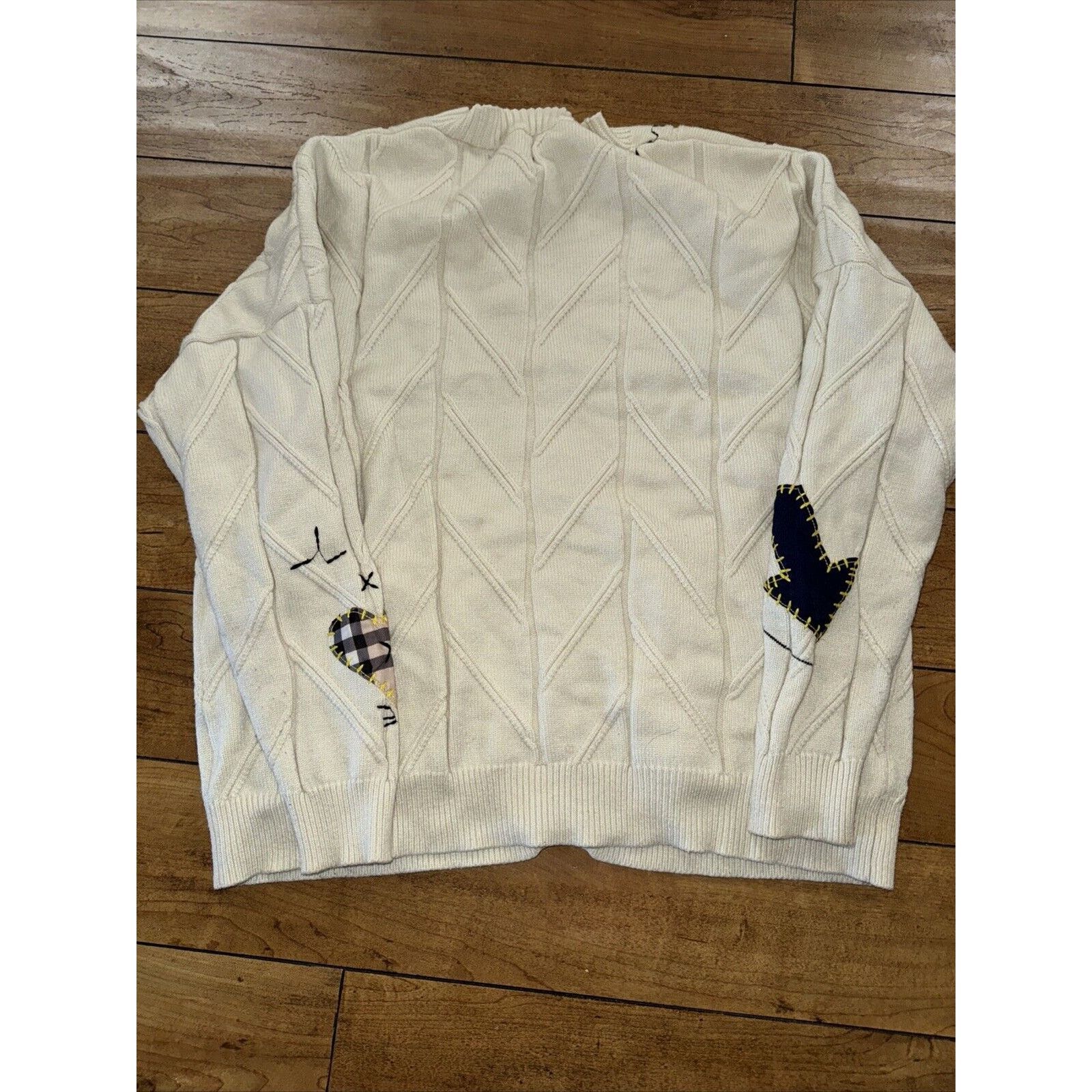 Vintage Ebossy Knitted Cardigan Cream White L 22x23 Patchwork Size L / US 10 / IT 46 - 5 Thumbnail