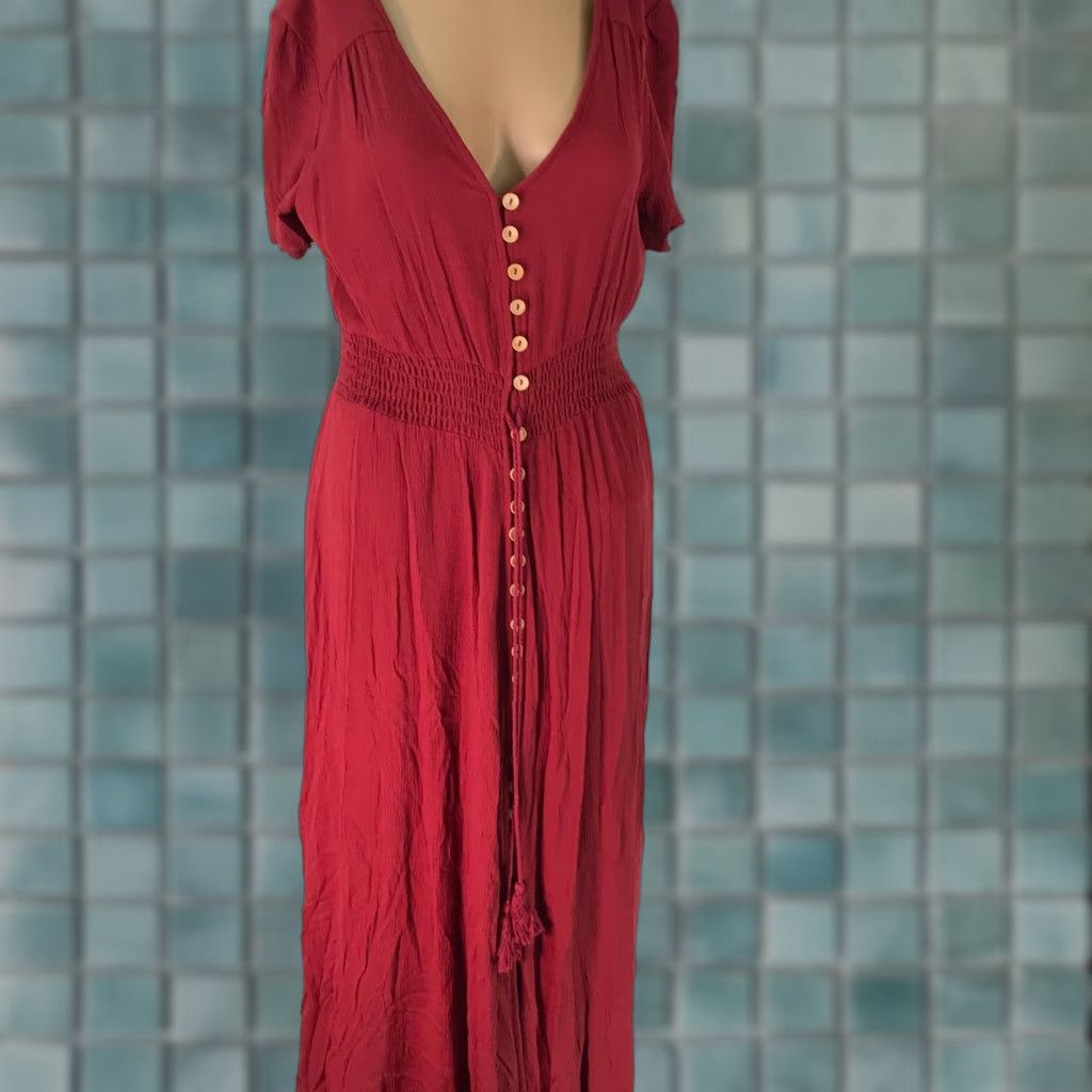Rusty Womens Smoked Waist Button Up Split Rust Maxi Dress Short Sleeves Size Medium Size 32" / US 10 / IT 46 - 1 Thumbnail