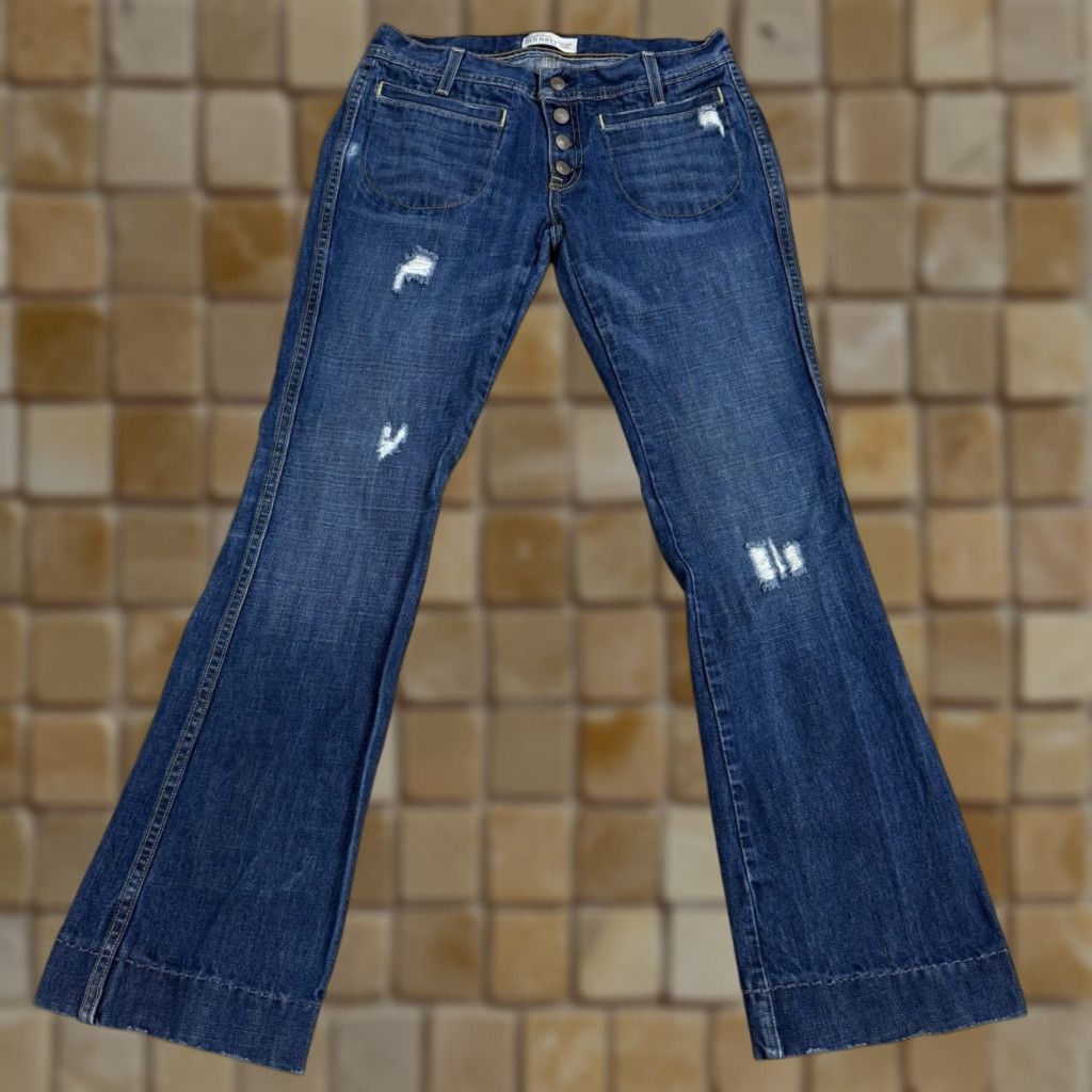 Old Navy Old Navy Jeans Women's Ultra Low Rise Slim Bootcut Button Fly 6 Distressed Blue Regular 31in Inseam Size 28" / US 6 / IT 42 - 1 Thumbnail