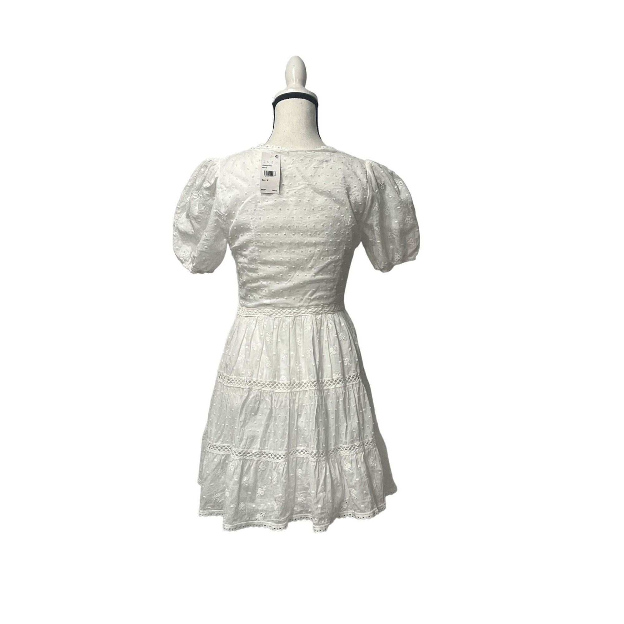 Other Lush Junior’s Puff Sleeve V-neck Tiered Dress, White, Sz. M Size M / US 6-8 / IT 42-44 - 5 Thumbnail
