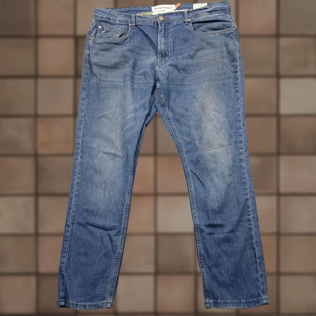 Denime Tailor Vintage Jeans Slim Straight Men 38x30 Blue Denim Stretch Five-Pocket Modern Slim Fit Mens Jeans Straight Blue Size US 38 / EU 54 - 1 Thumbnail