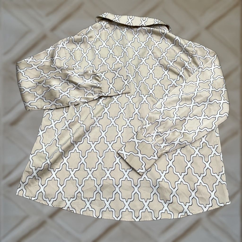 Vintage Bailey Rose Satin Blouse Womens XS Brown Geometric Long Sleeve Hook & Eye Casual Shirt Size XS / US 0-2 / IT 36-38 - 1 Thumbnail
