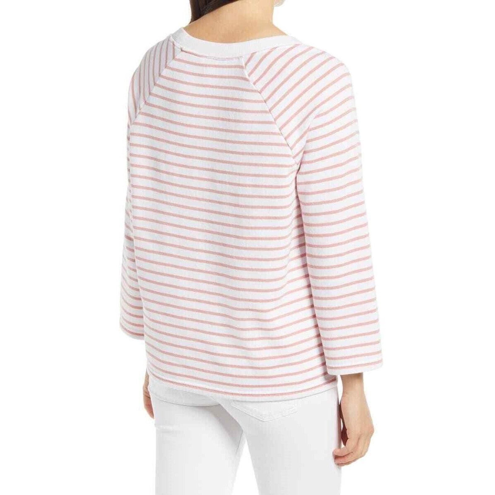 The Unbranded Brand Caslon Women White/Pink Striped Cotton Knit Sweatshirt L Size L / US 10 / IT 46 - 2 Thumbnail