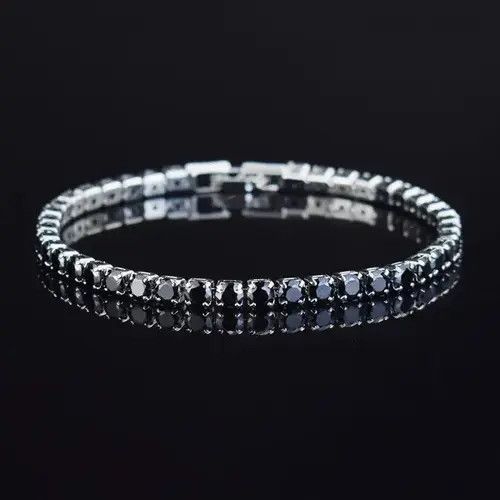 Jewelry 4mm Tennis Chain Sterling Silver Black Zirconia Bracelet Size ONE SIZE - 1 Thumbnail