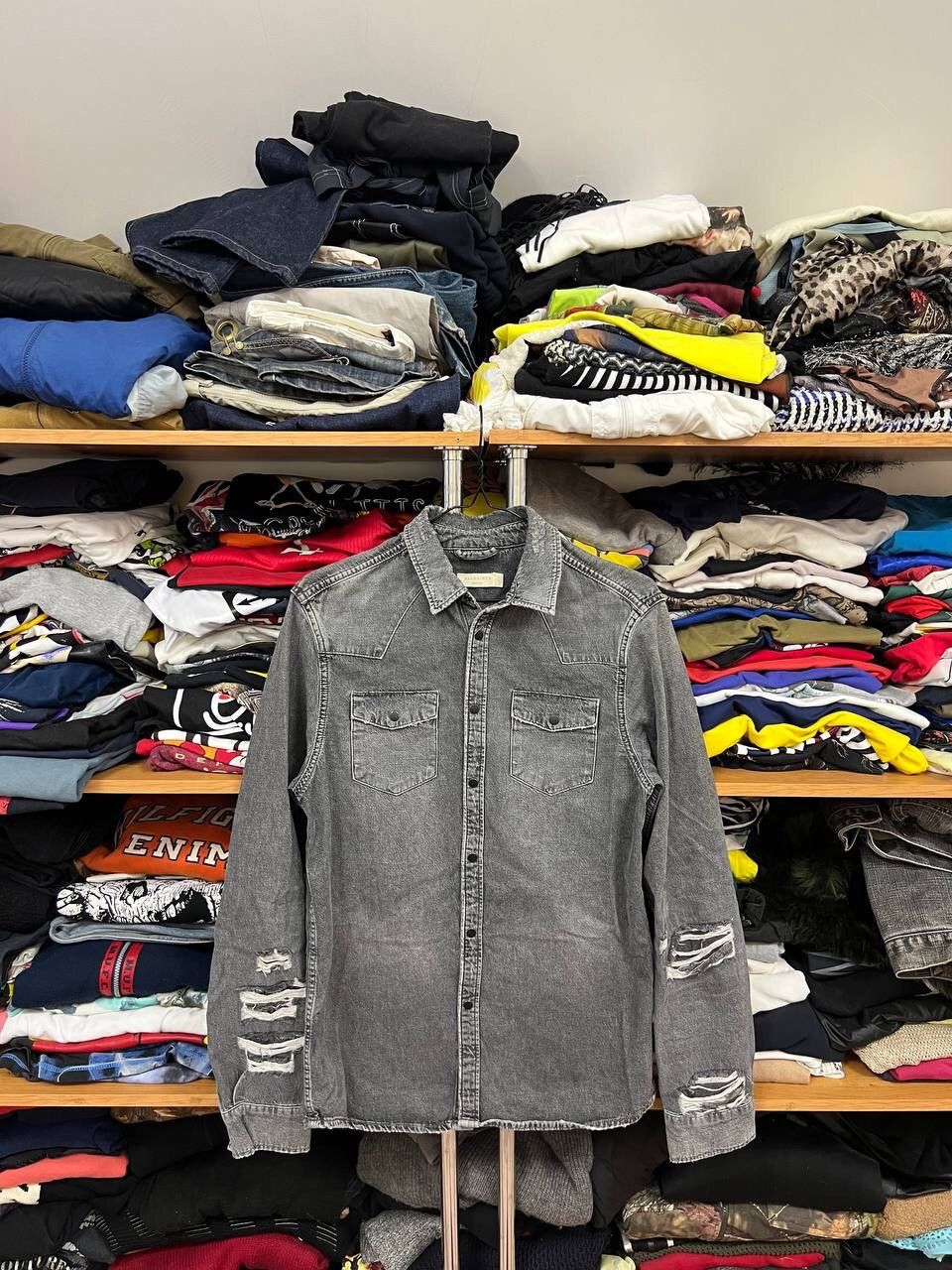 All Saint Y2K Factory Distressed Denim Fade LongSleeve Shirt