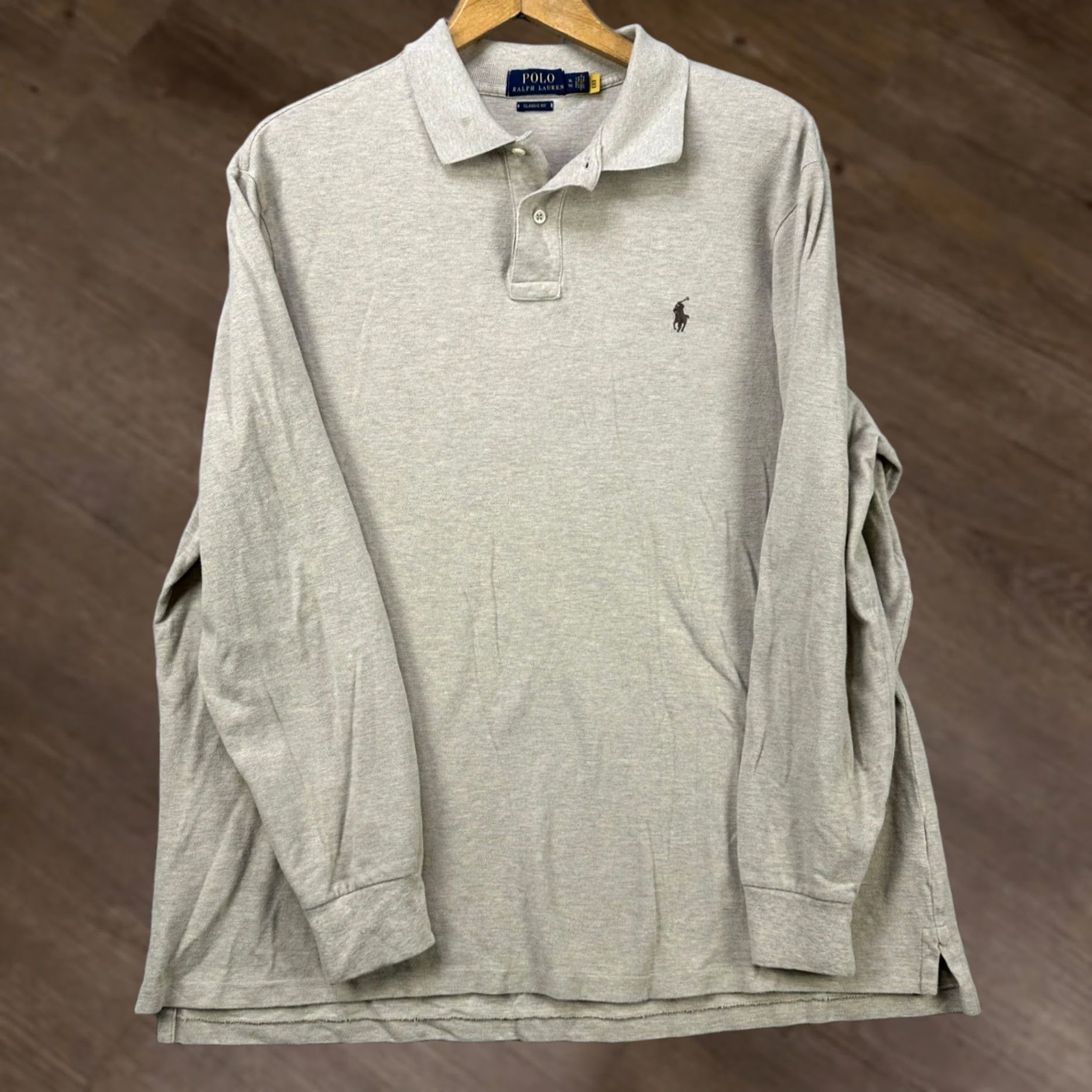 Polo Ralph Lauren VINTAGE Ralph Lauren Polo Shirt Mens XL Gray Long Sleeve Rugby Pony Casual Classic Fit Size US XL / EU 56 / 4 - 1 Thumbnail